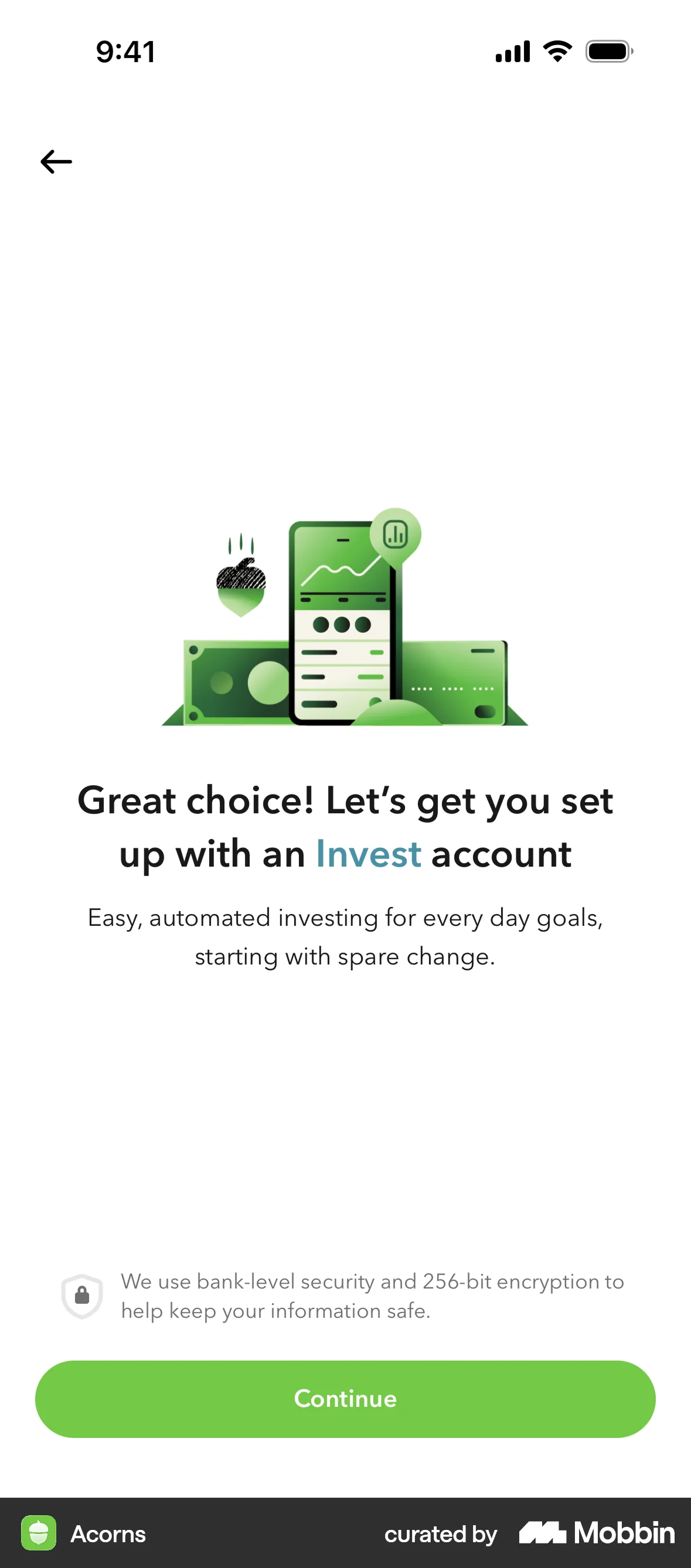 Acorns Onboarding screen