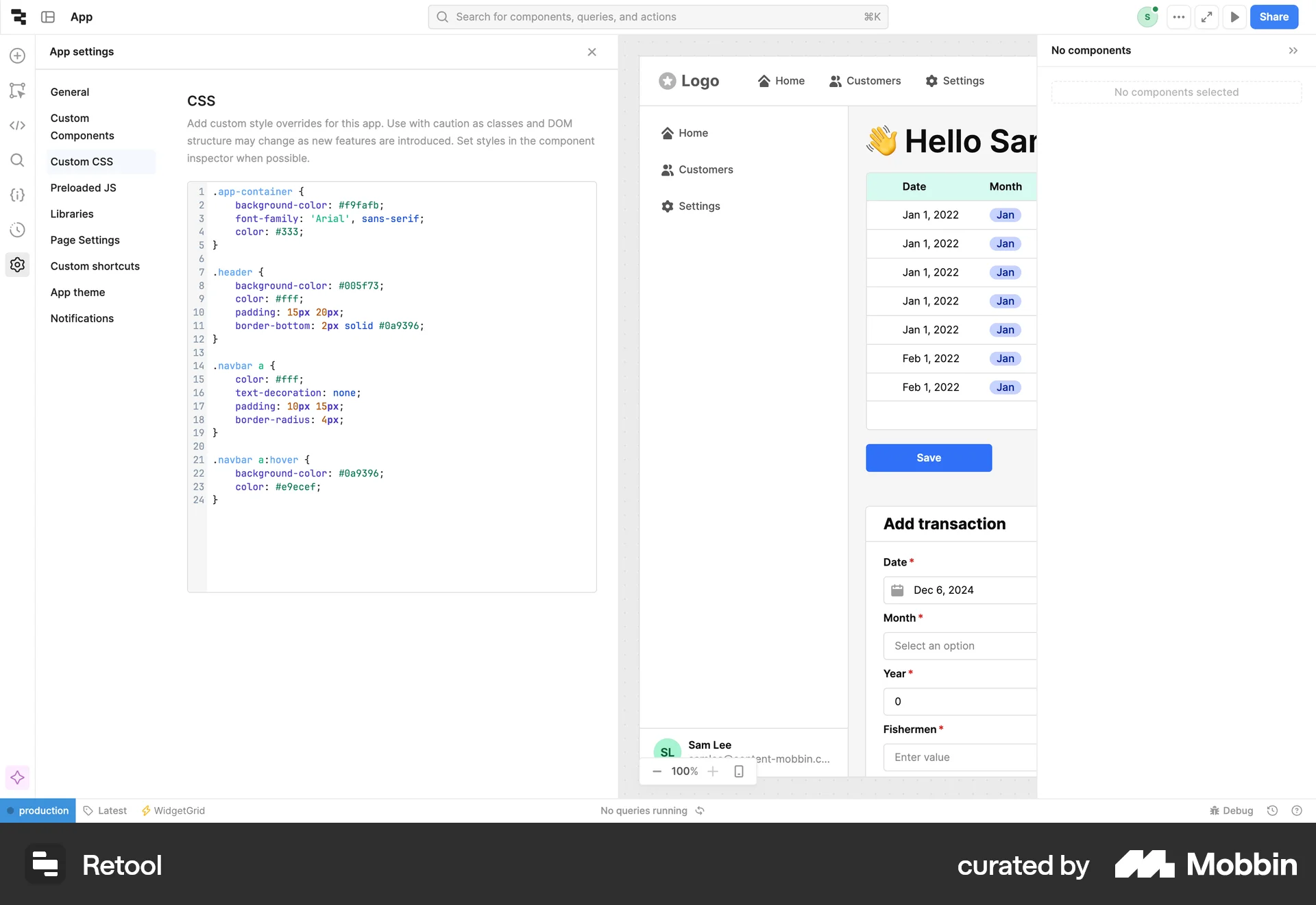 Retool Web Code Editor screen
