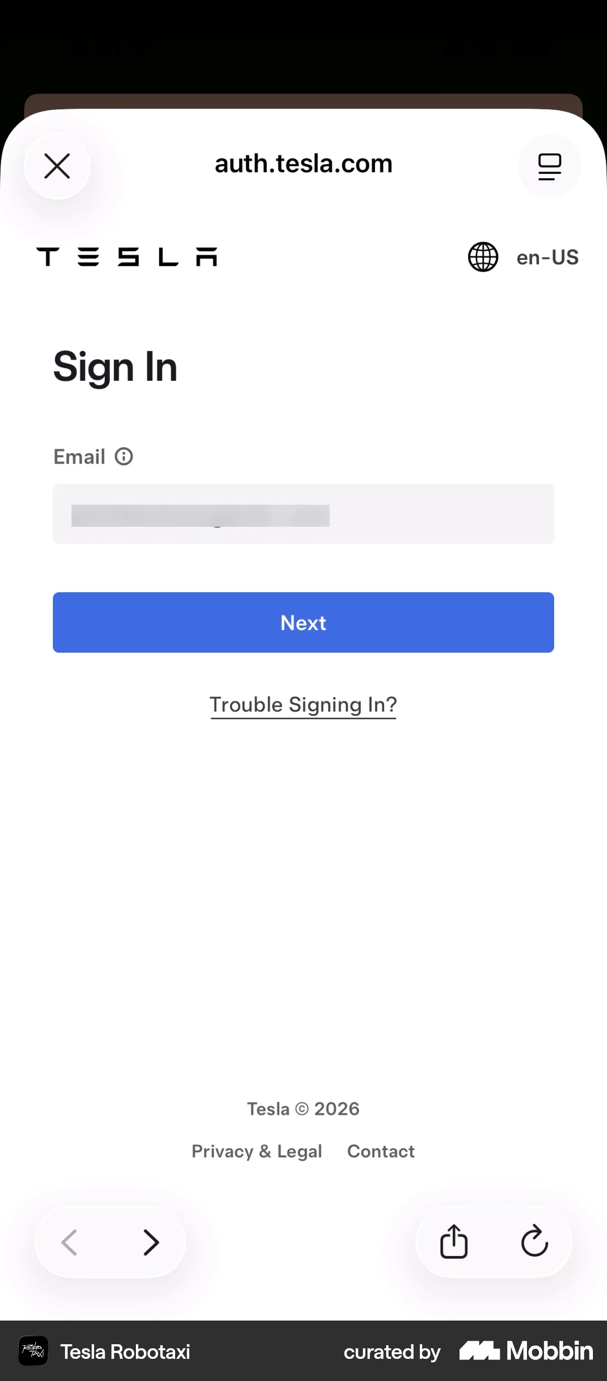 Tesla Robotaxi screen