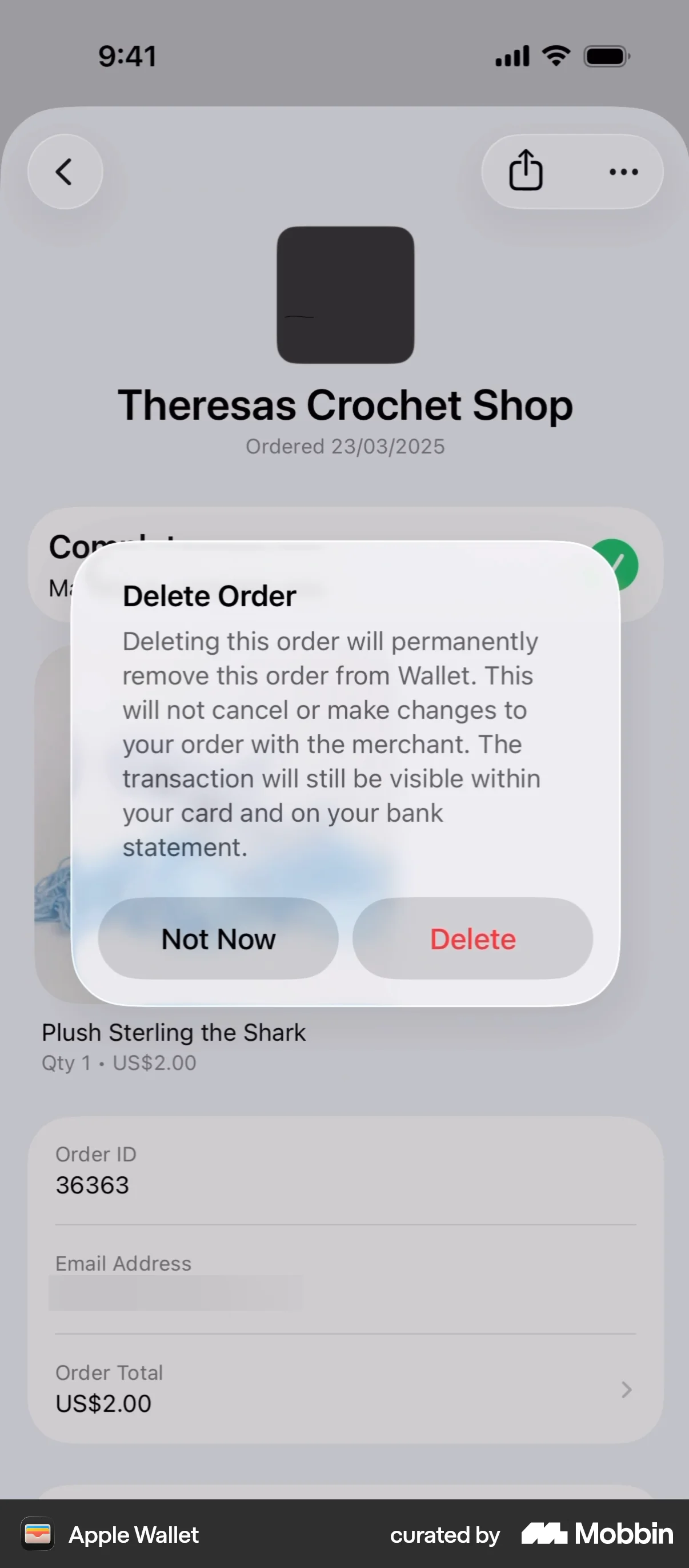 Apple Wallet iOS Confirmation screen