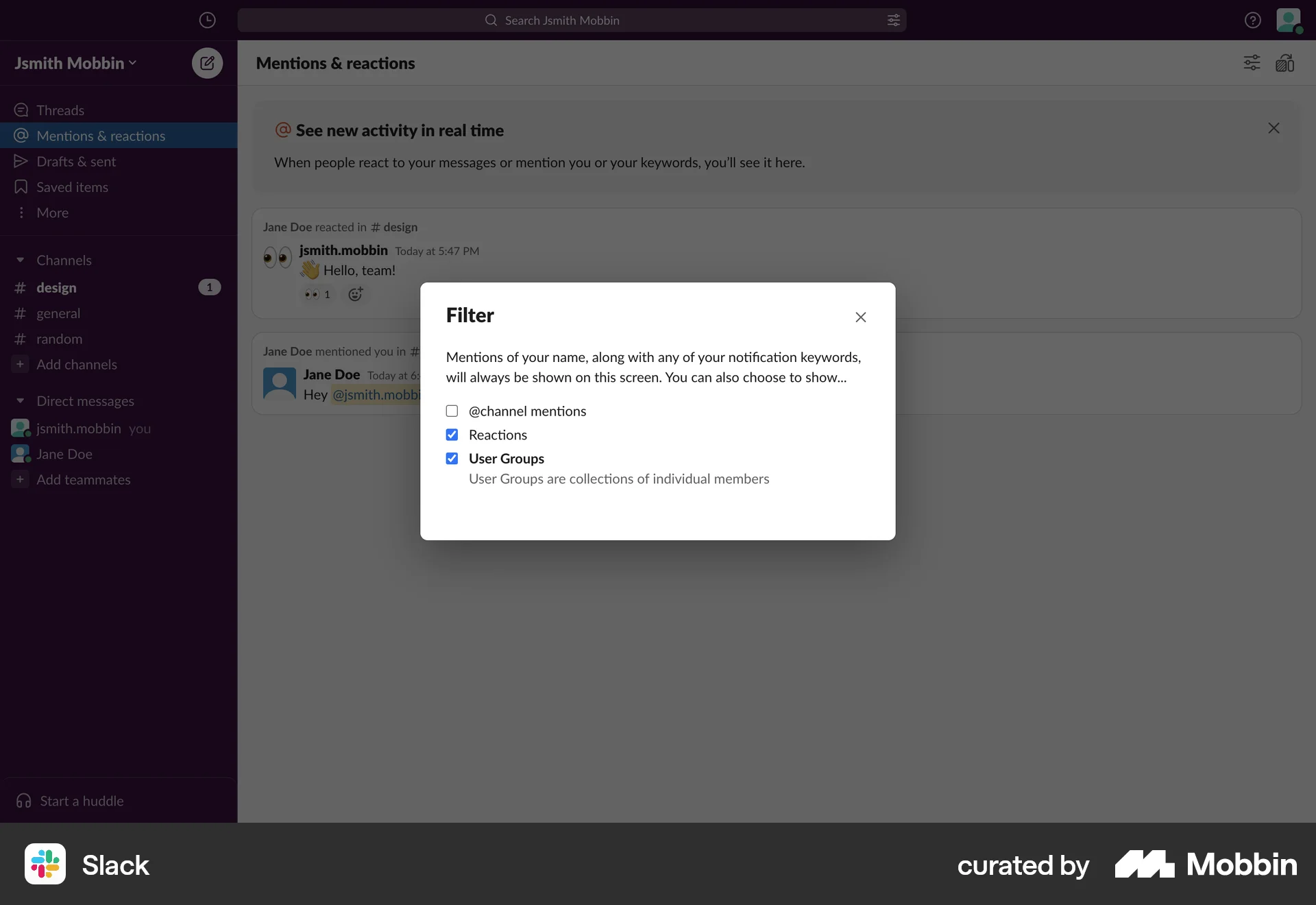 Slack Web screen containing Checkbox UI element