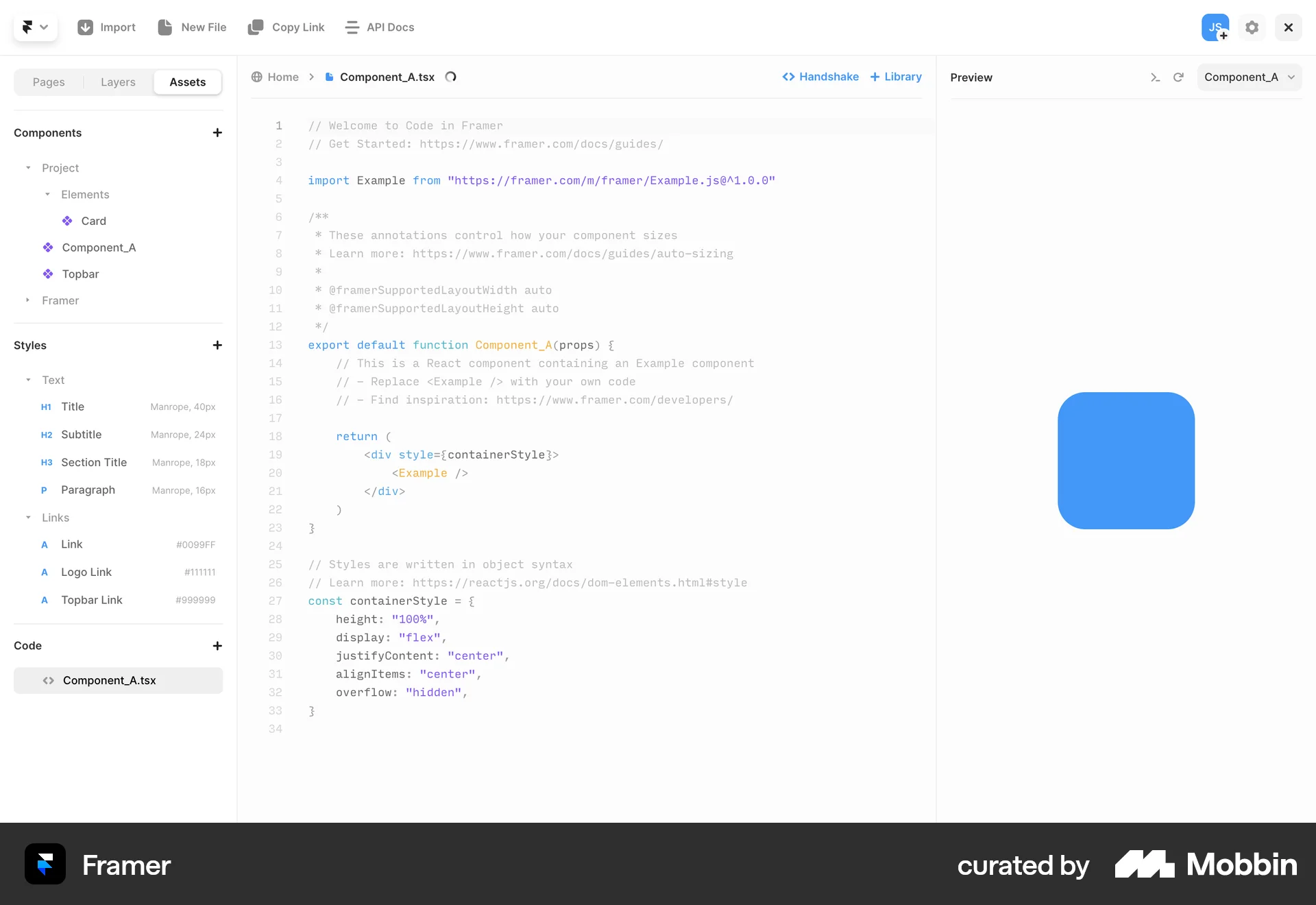 Framer Web Code Editor screen
