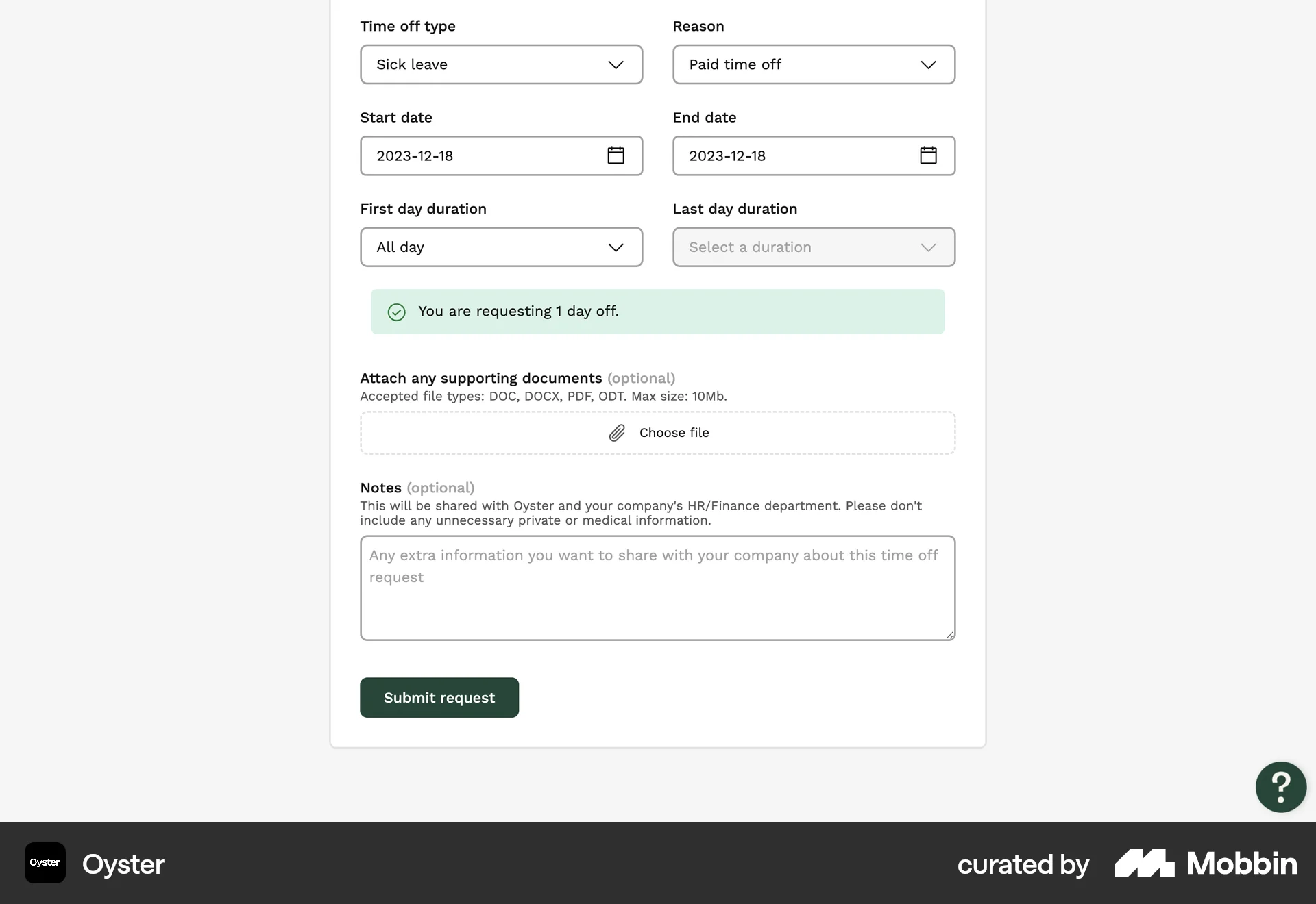 Oyster Web Web Form UI screen