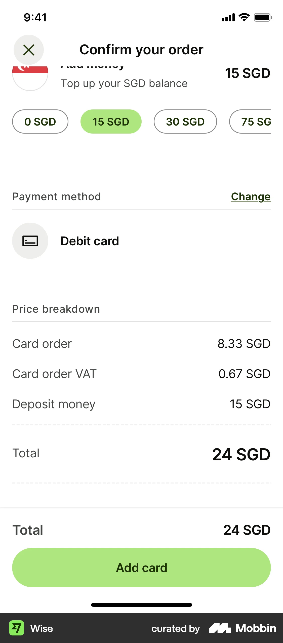 Wise iOS Checkout screen