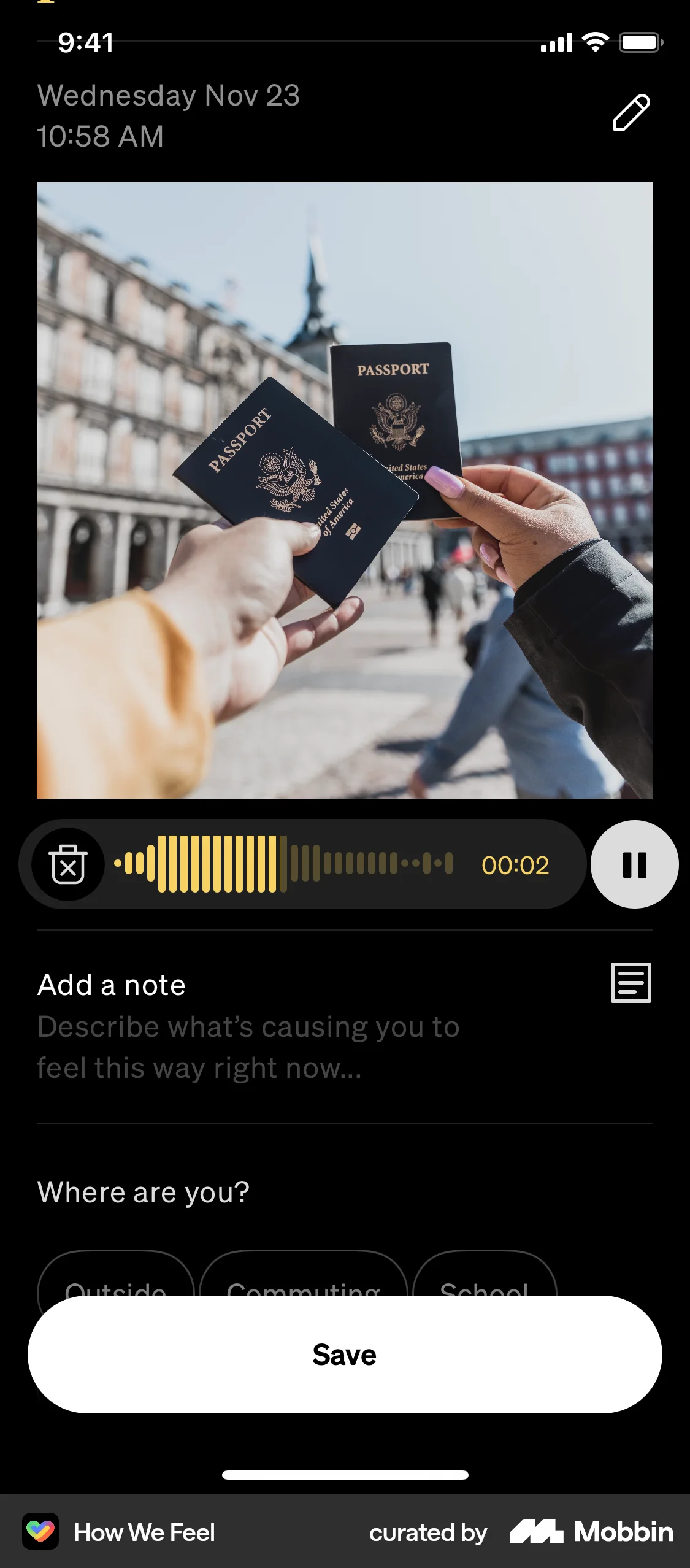 How We Feel iOS Audio & Video Recorder screen