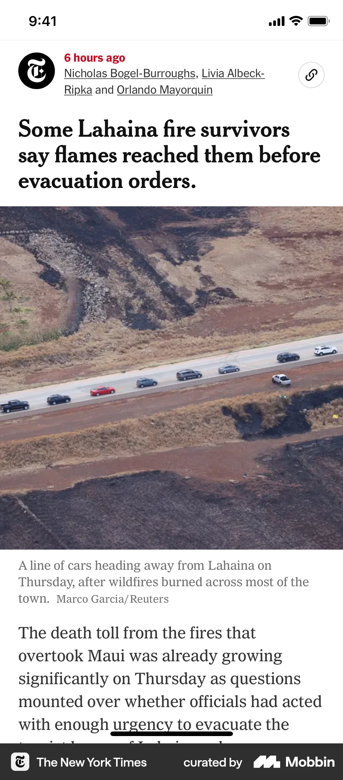 The New York Times iOS News Feed screen