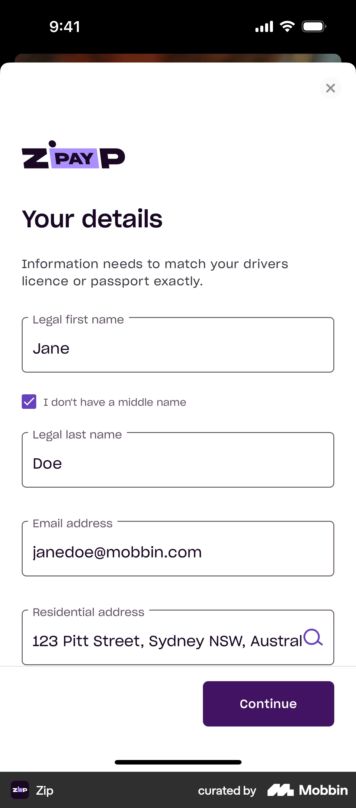 Zip iOS screen containing Checkbox UI element