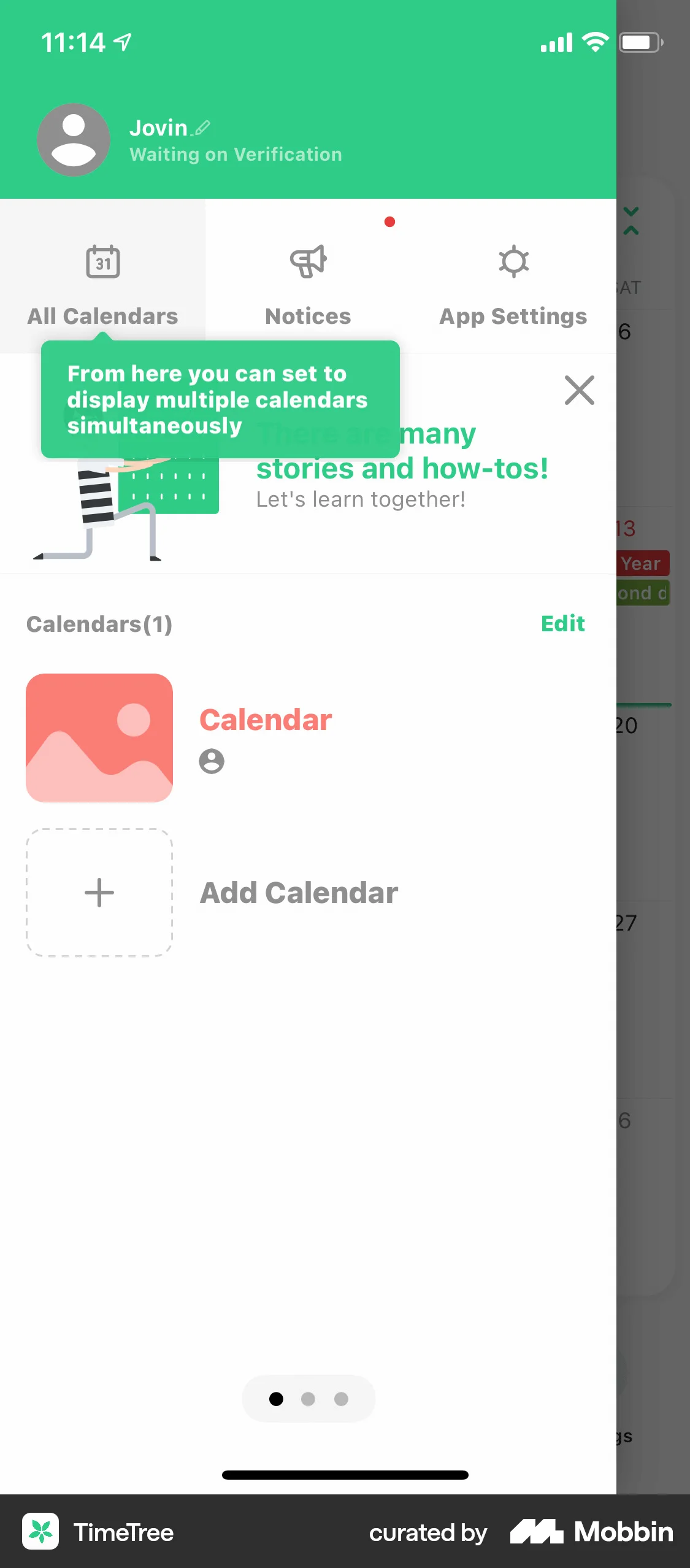 TimeTree iOS screen containing Drawer UI element