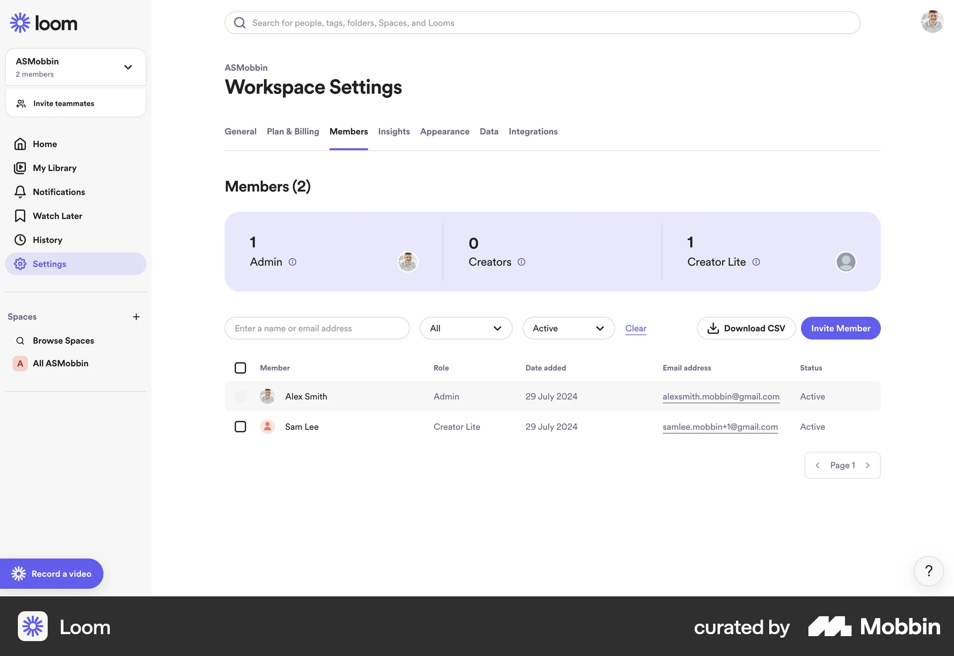 Loom Web screen containing Table UI element