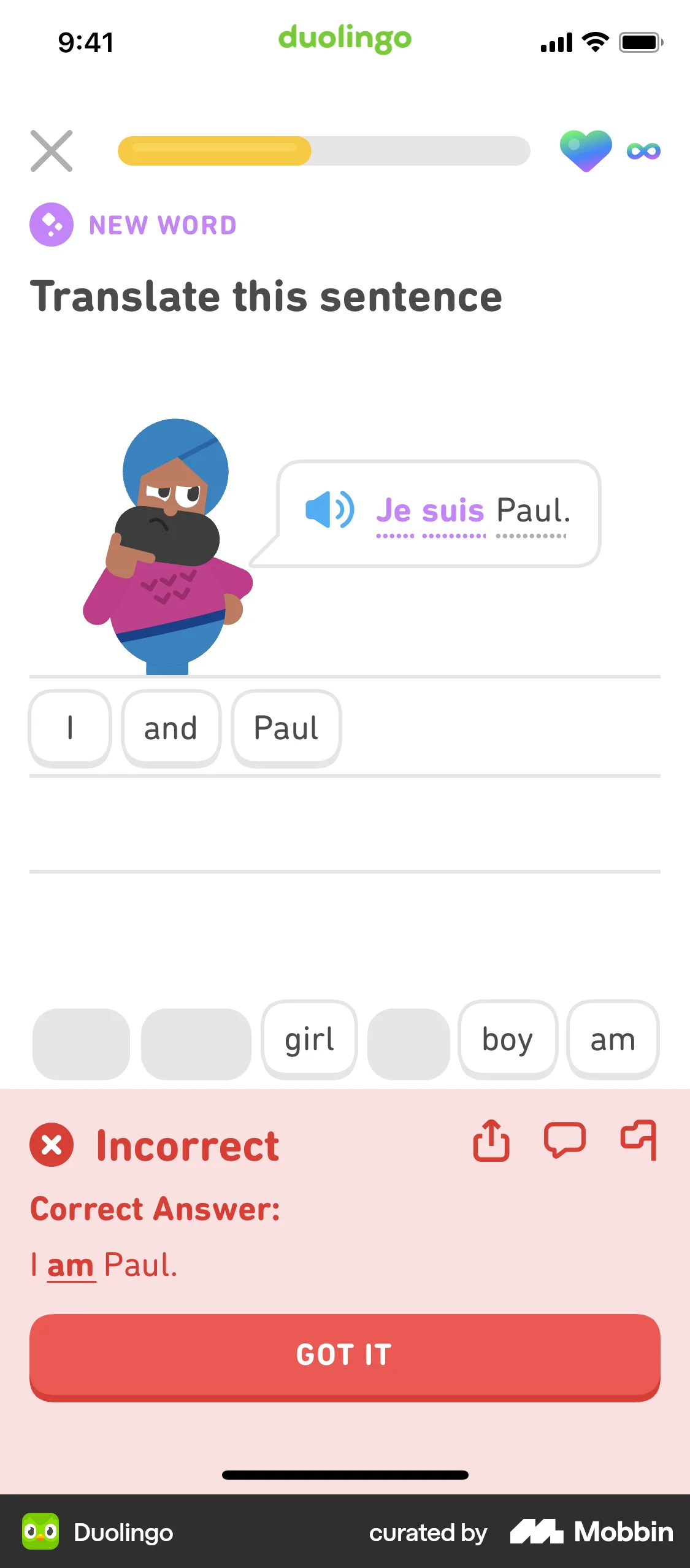 Duolingo iOS Quiz screen