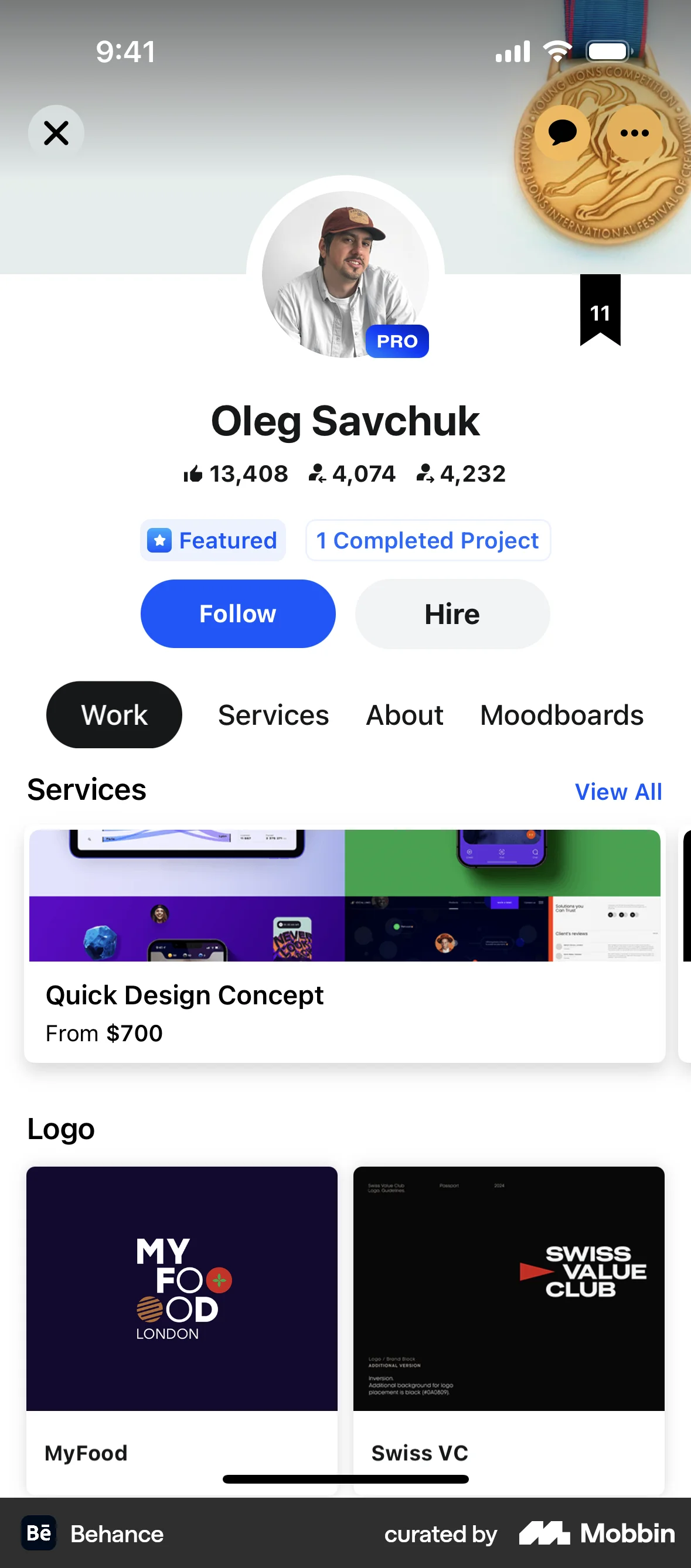 Behance iOS User / Group Profile screen