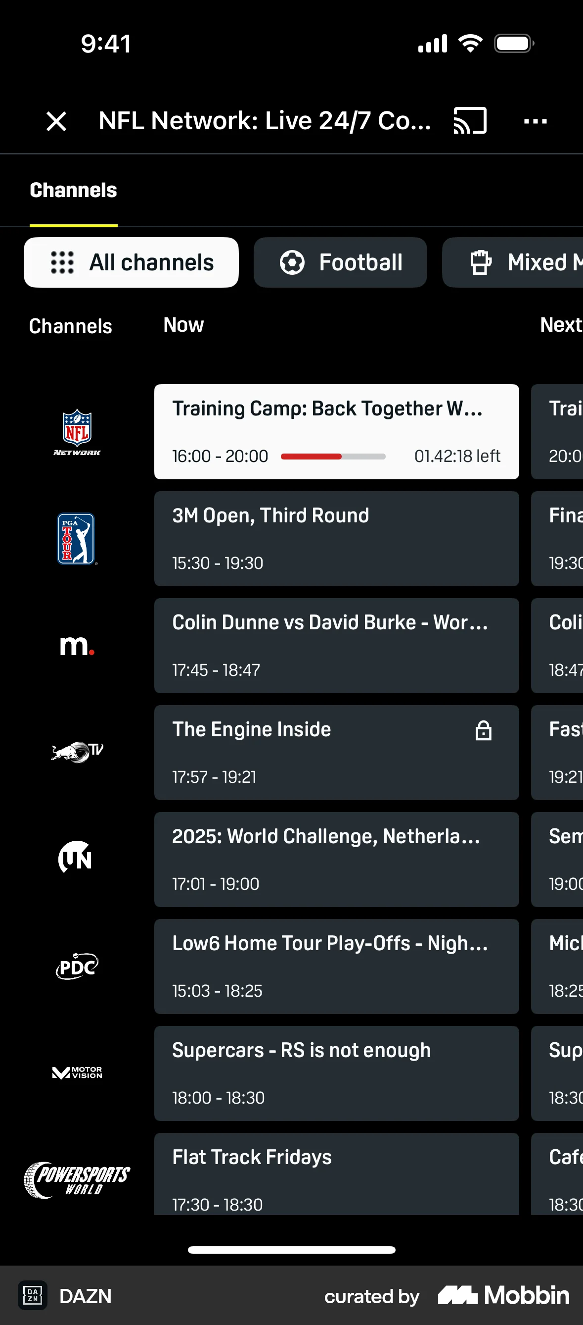 DAZN iOS Browse & Discover screen