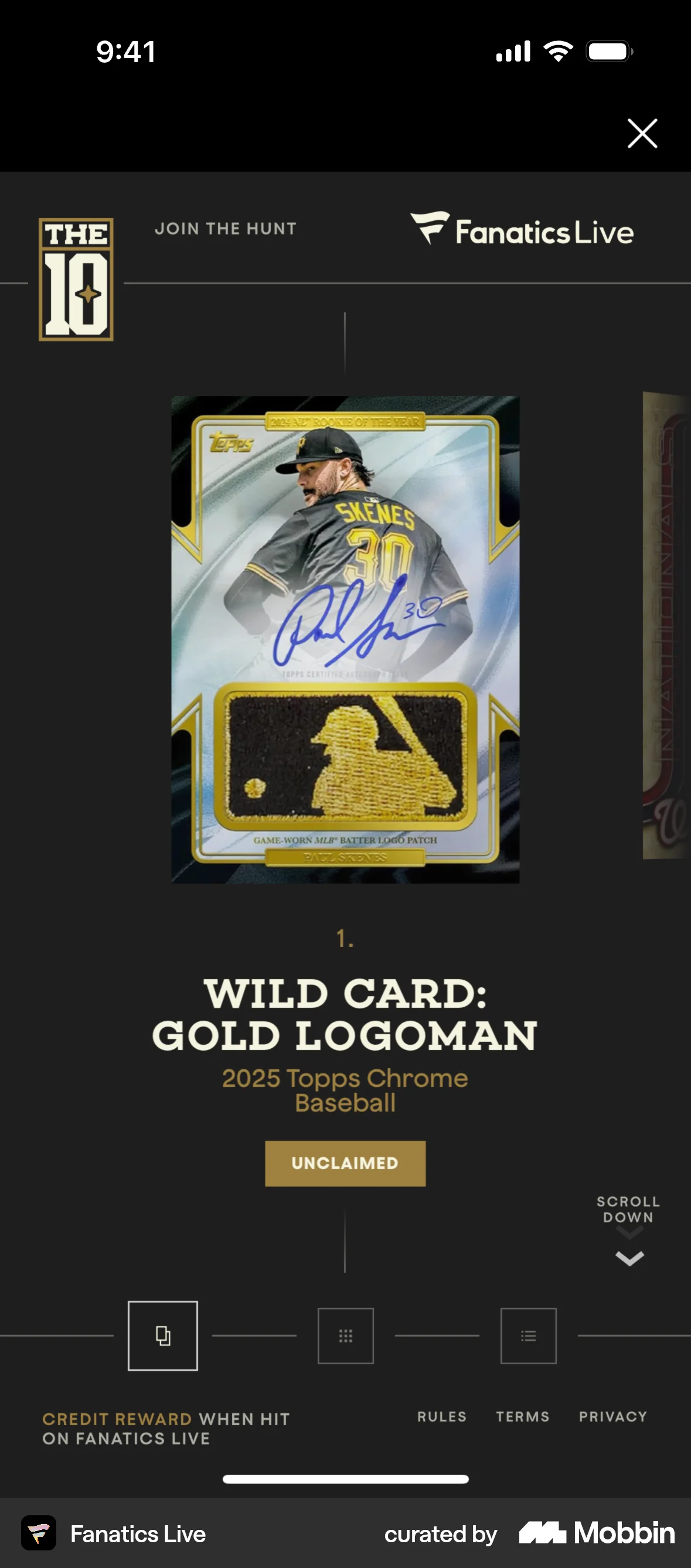 Fanatics Live iOS screen containing Full-Screen Overlay UI element