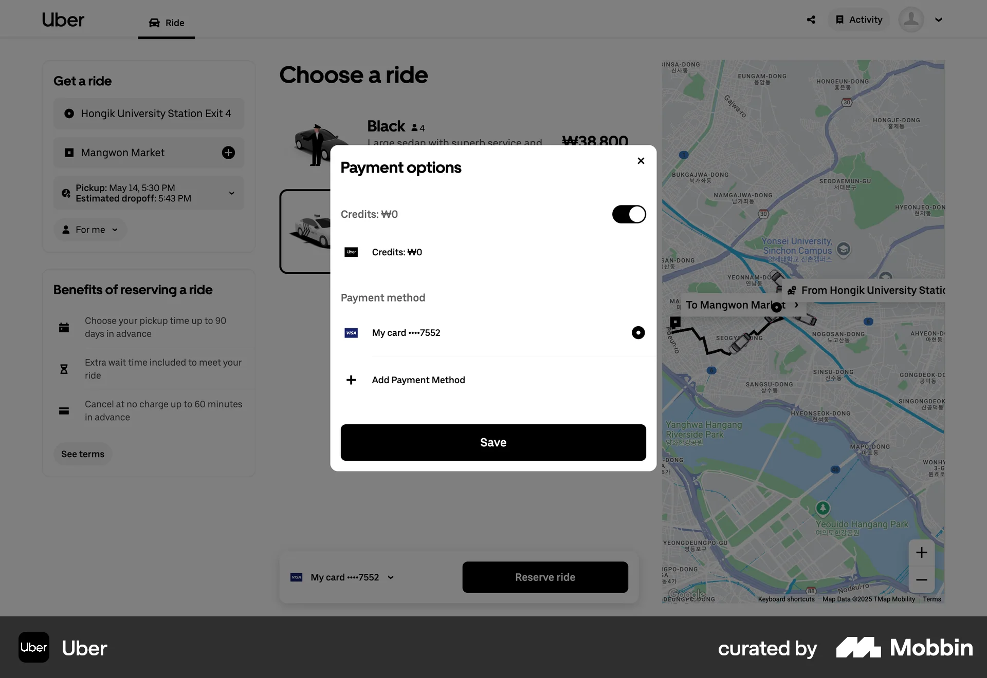 Uber Web screen containing Switch UI element