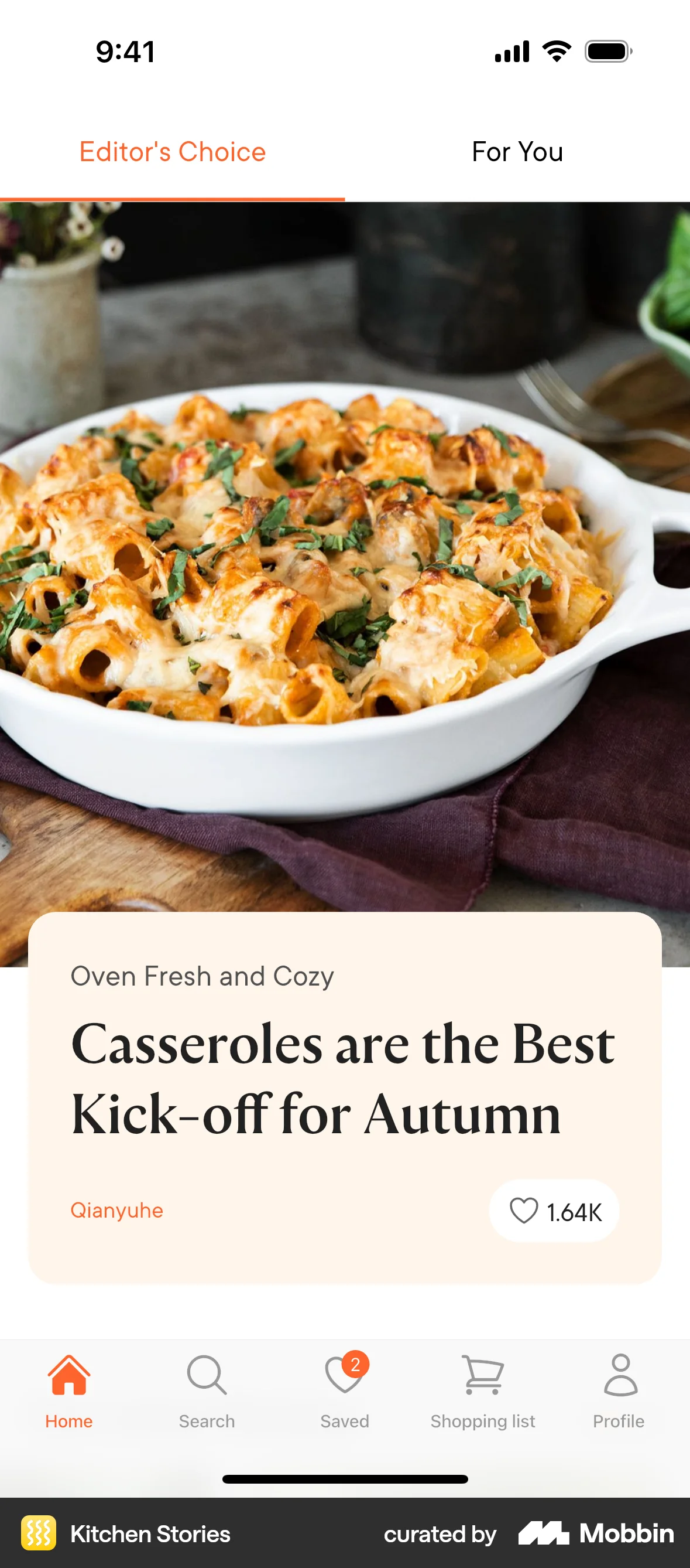 Kitchen Stories iOS screen containing Tab Bar UI element