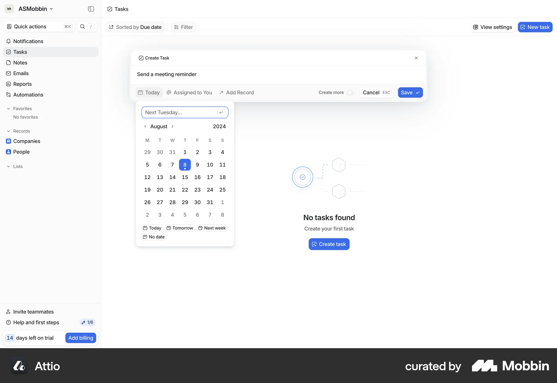 Attio Web Calendar screen