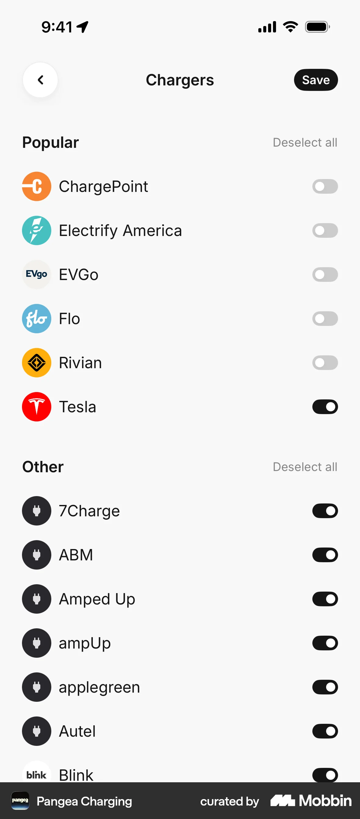 Pangea Charging iOS screen containing Button UI element