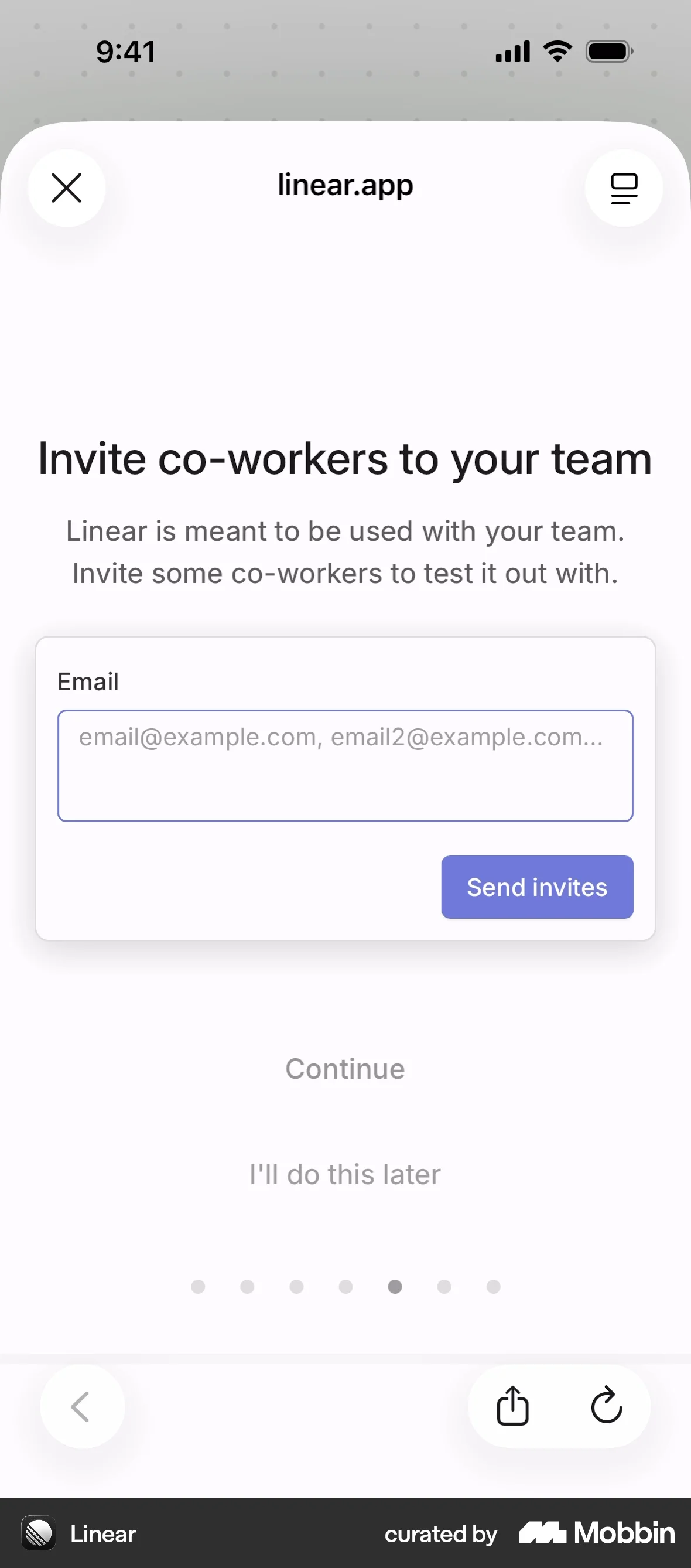 Linear Mobile Onboarding screen