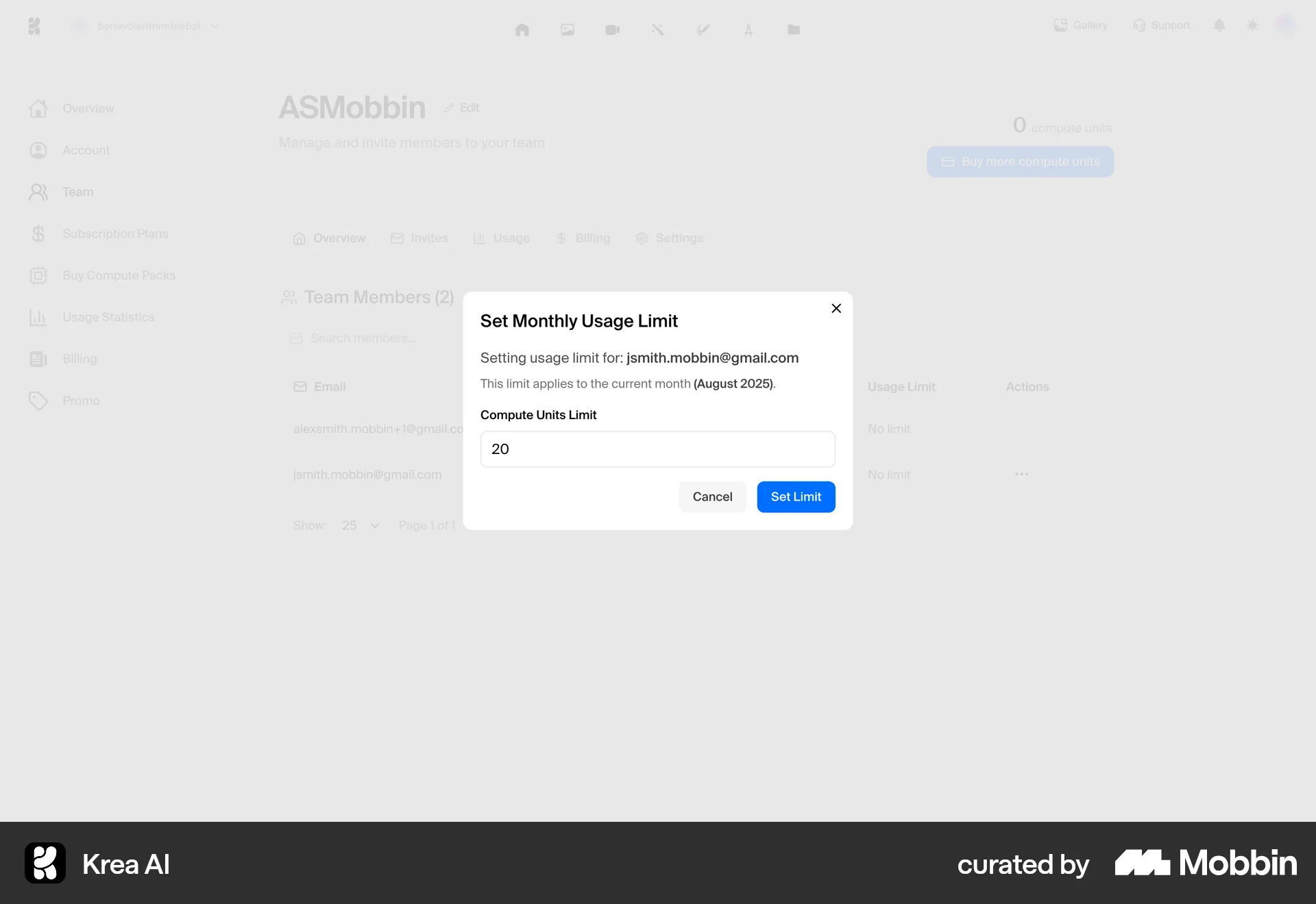 Krea AI Web Set screen