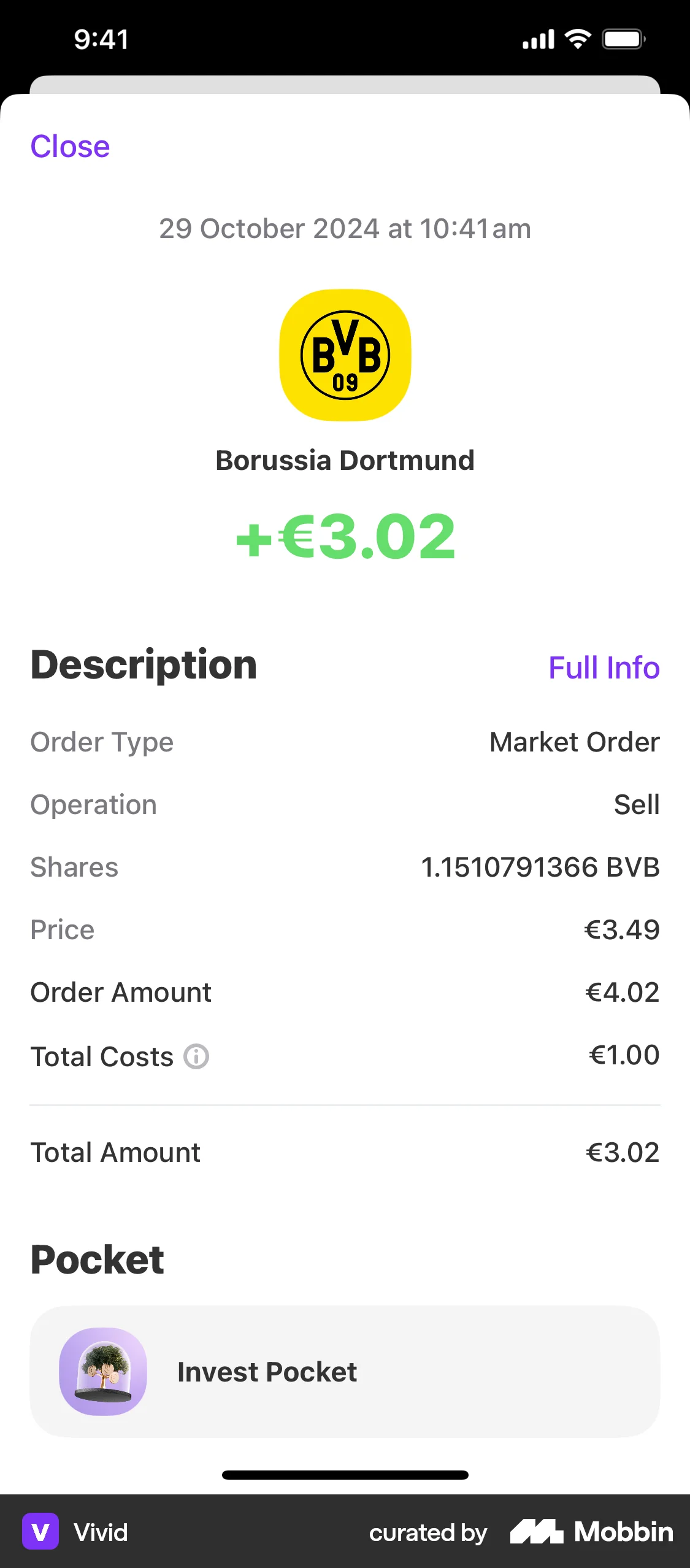 Vivid iOS Order Detail screen
