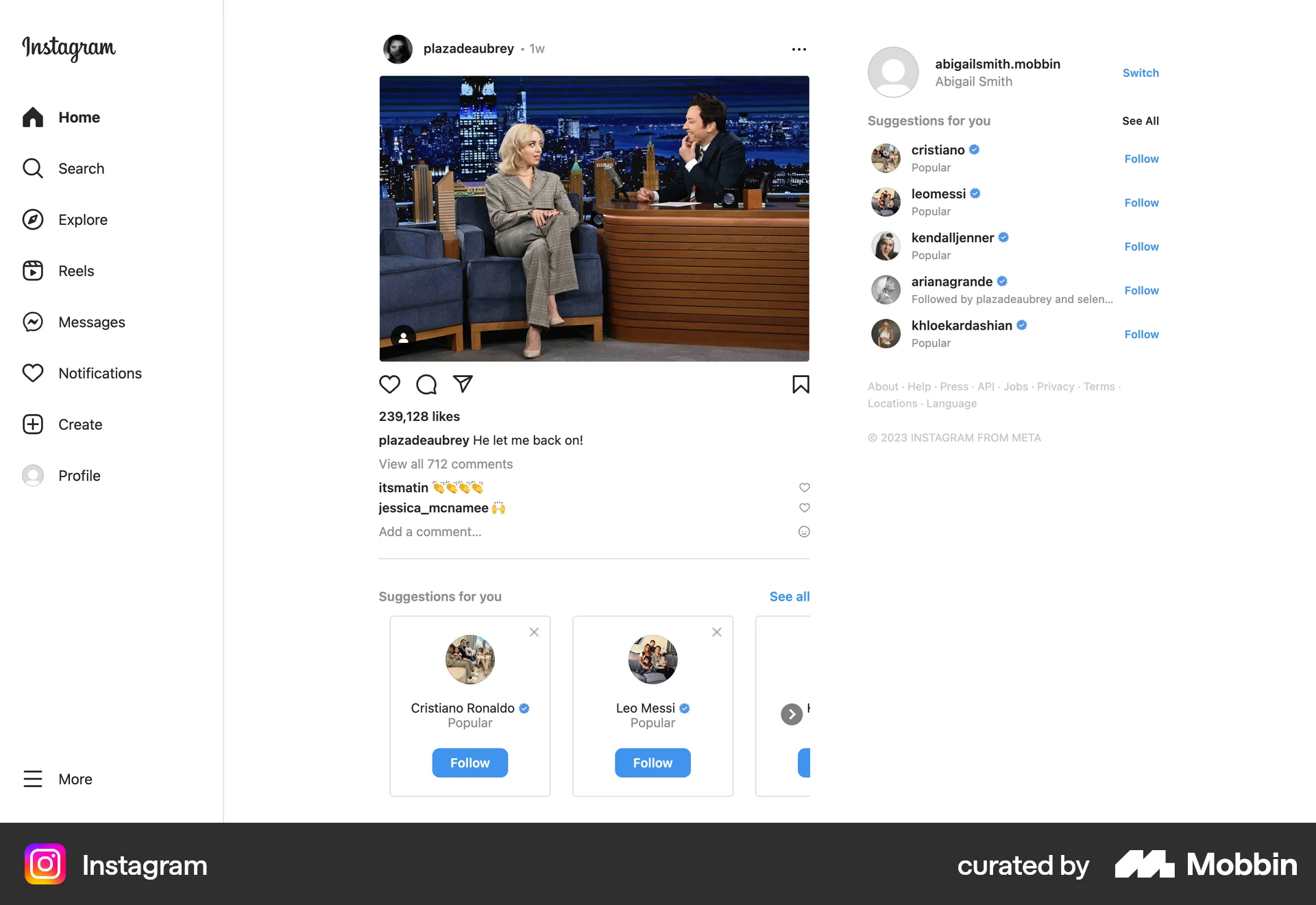 Instagram Web screen containing Side Navigation UI element