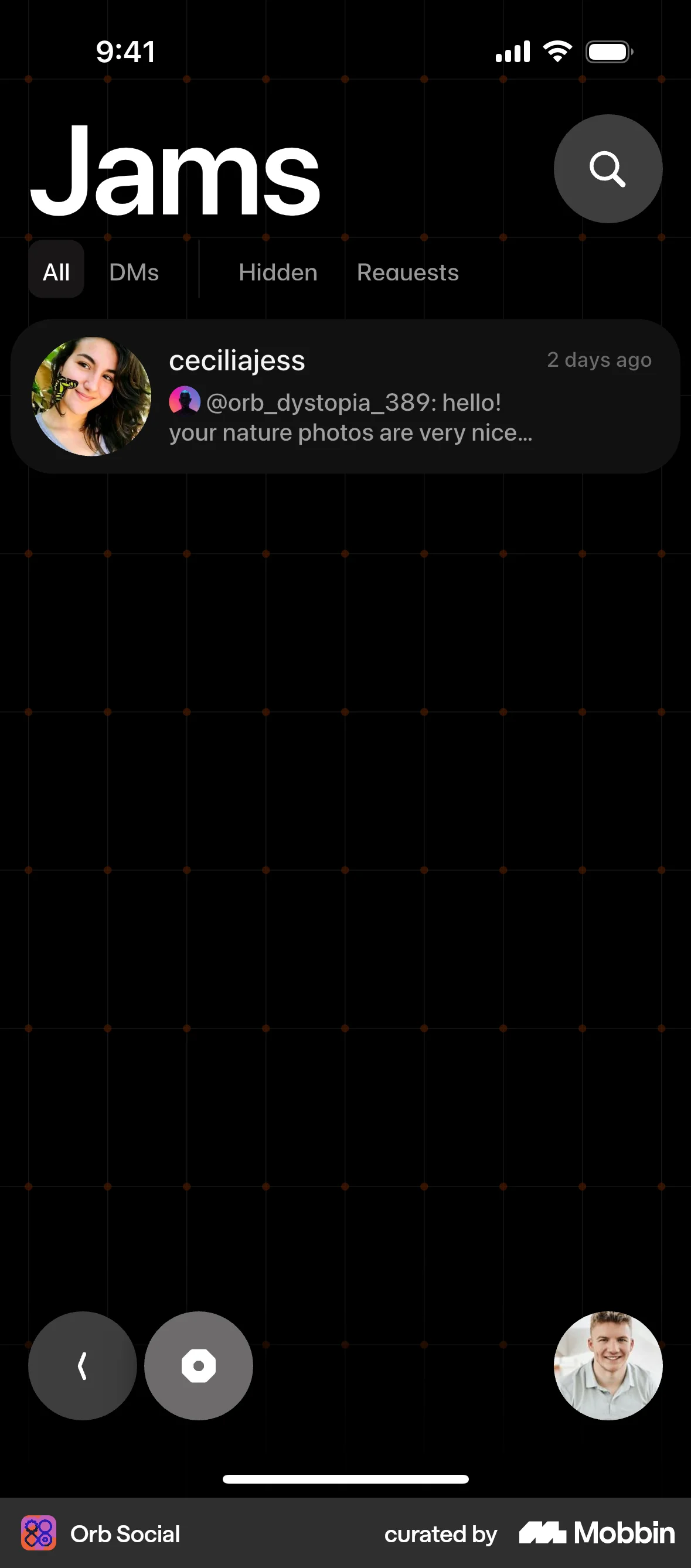 Orb Social iOS Emails & Messages screen