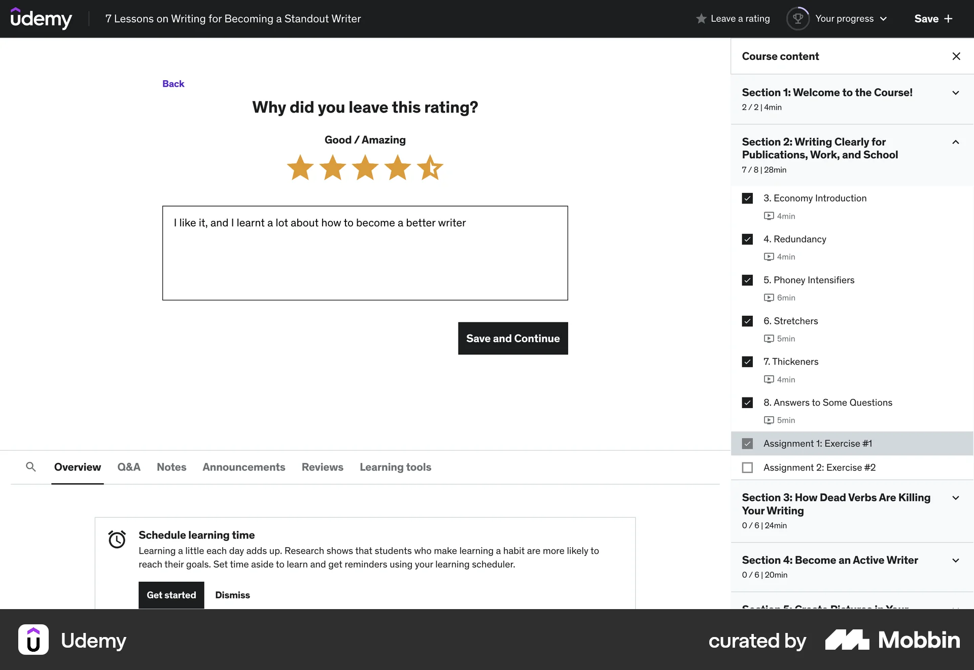 Udemy Web Reviews & Ratings screen