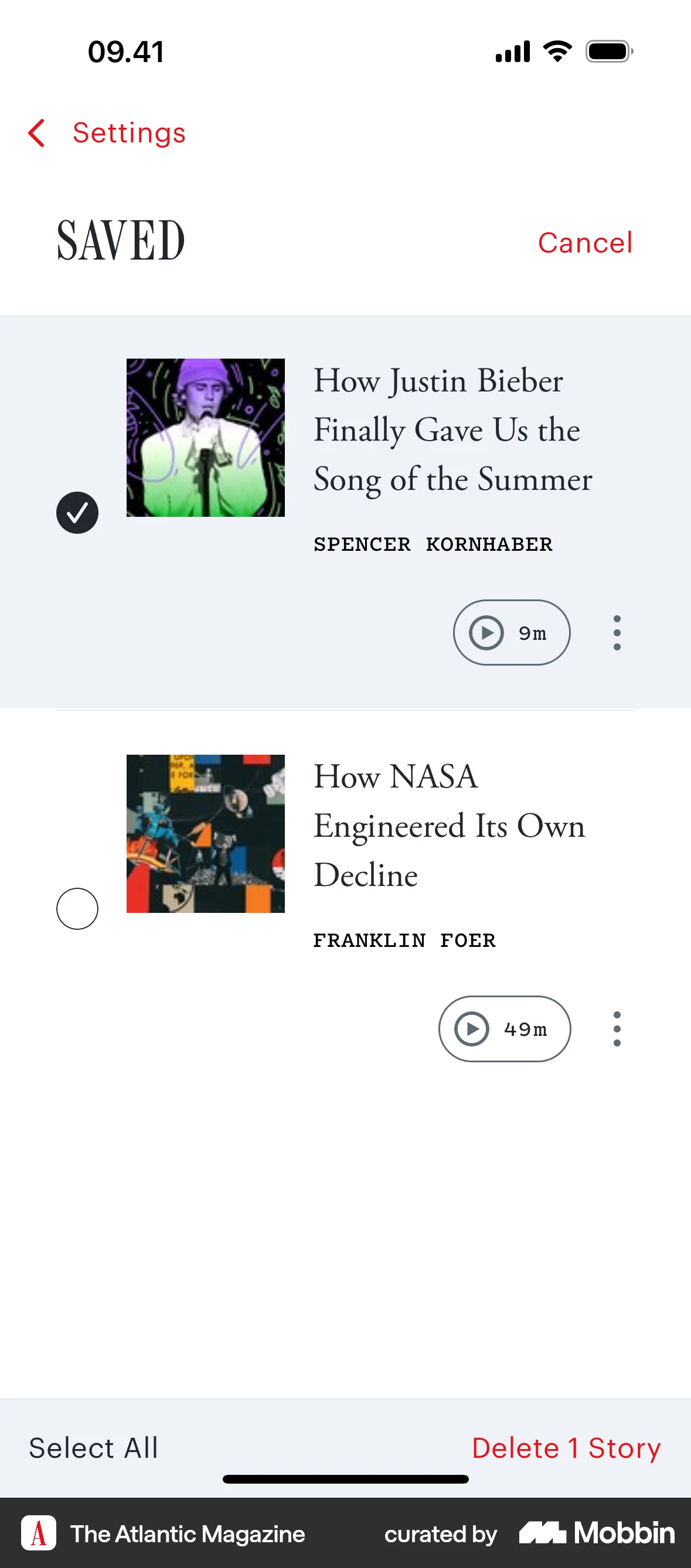 The Atlantic Magazine iOS screen containing Toolbar UI element