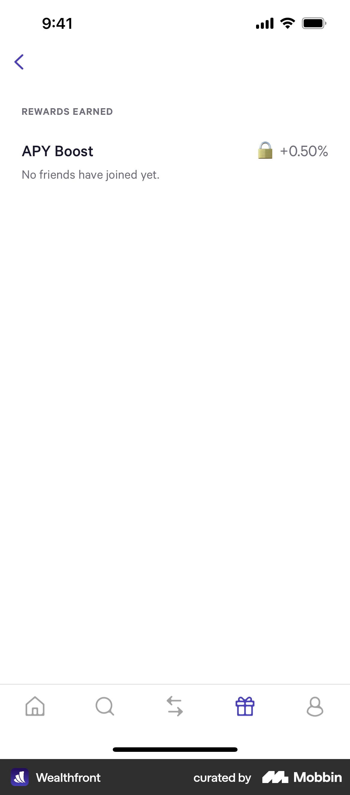 Wealthfront iOS Promotions & Rewards screen