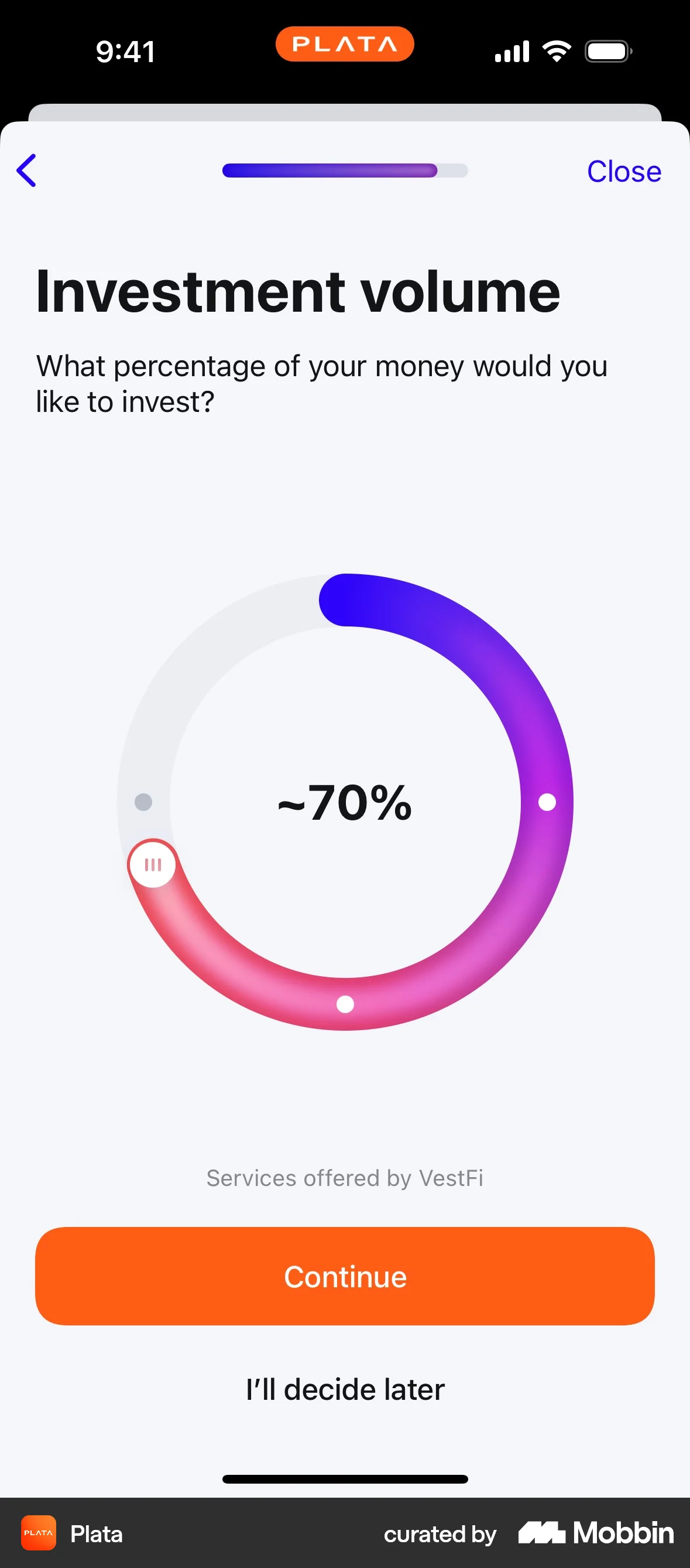 Plata Card iOS Account Setup screen