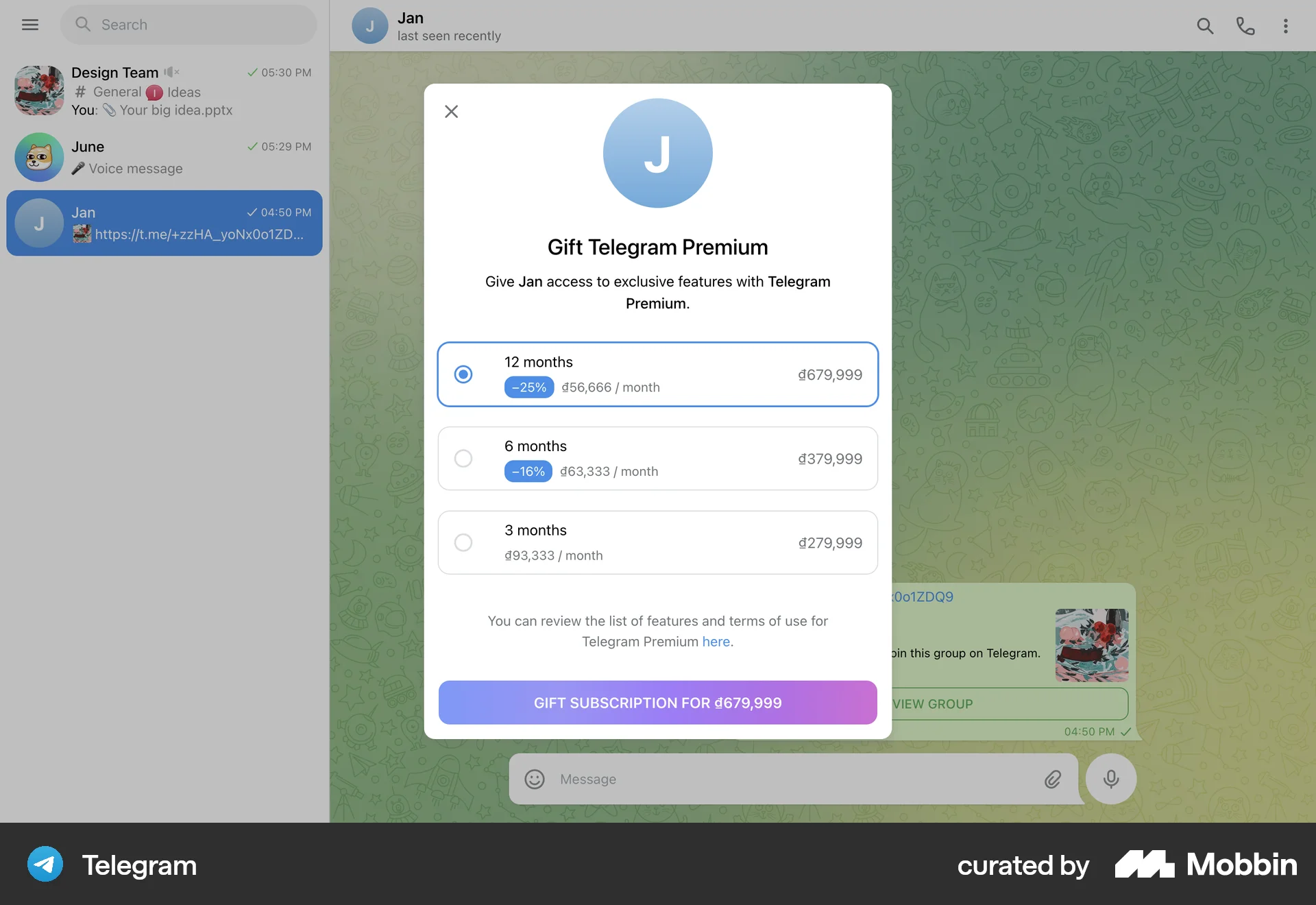 Telegram Web screen containing Radio Button UI element