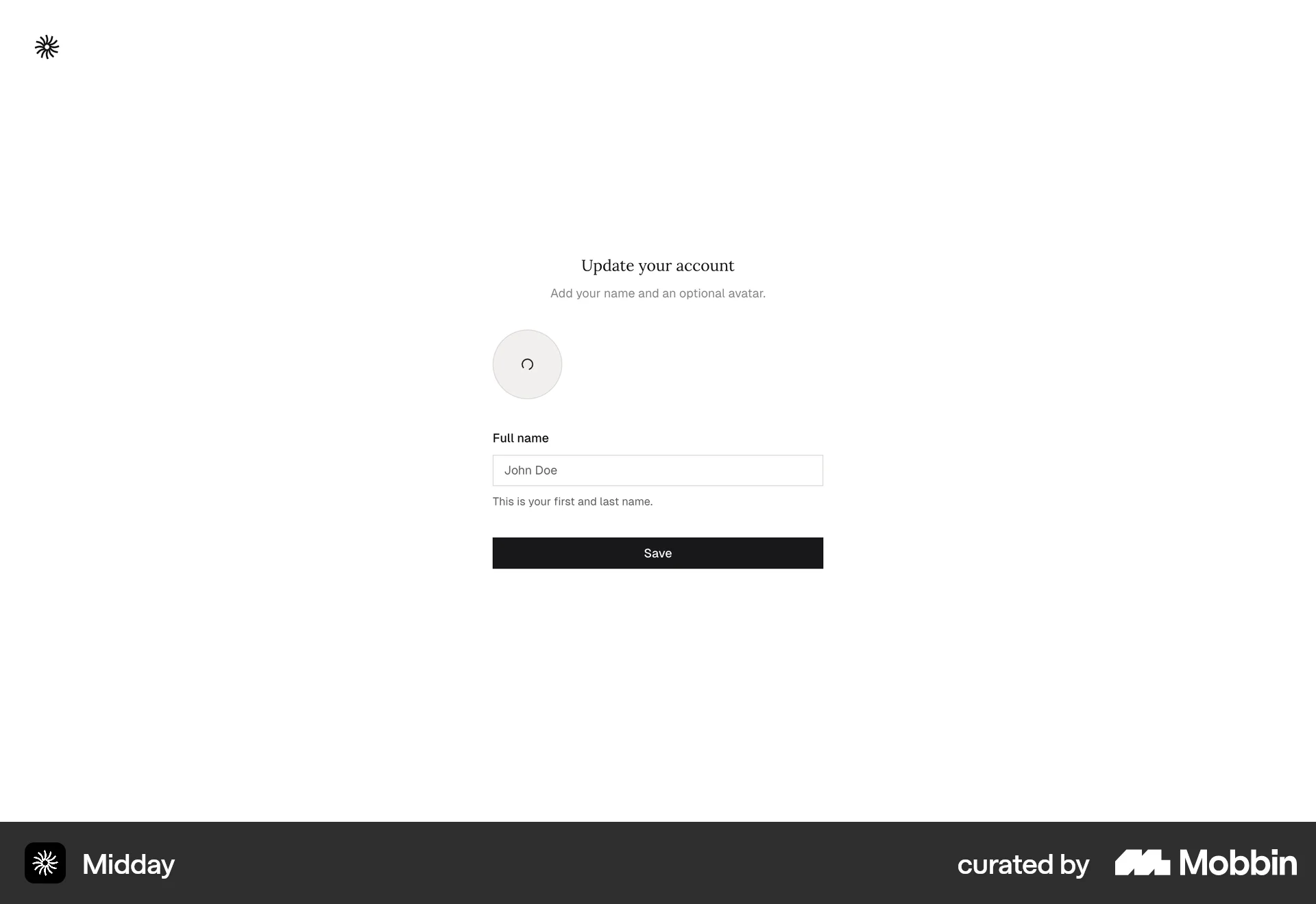 Midday Web Upload & Download screen