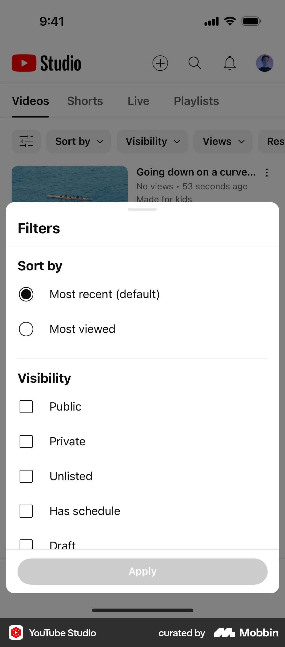 YouTube Studio screen