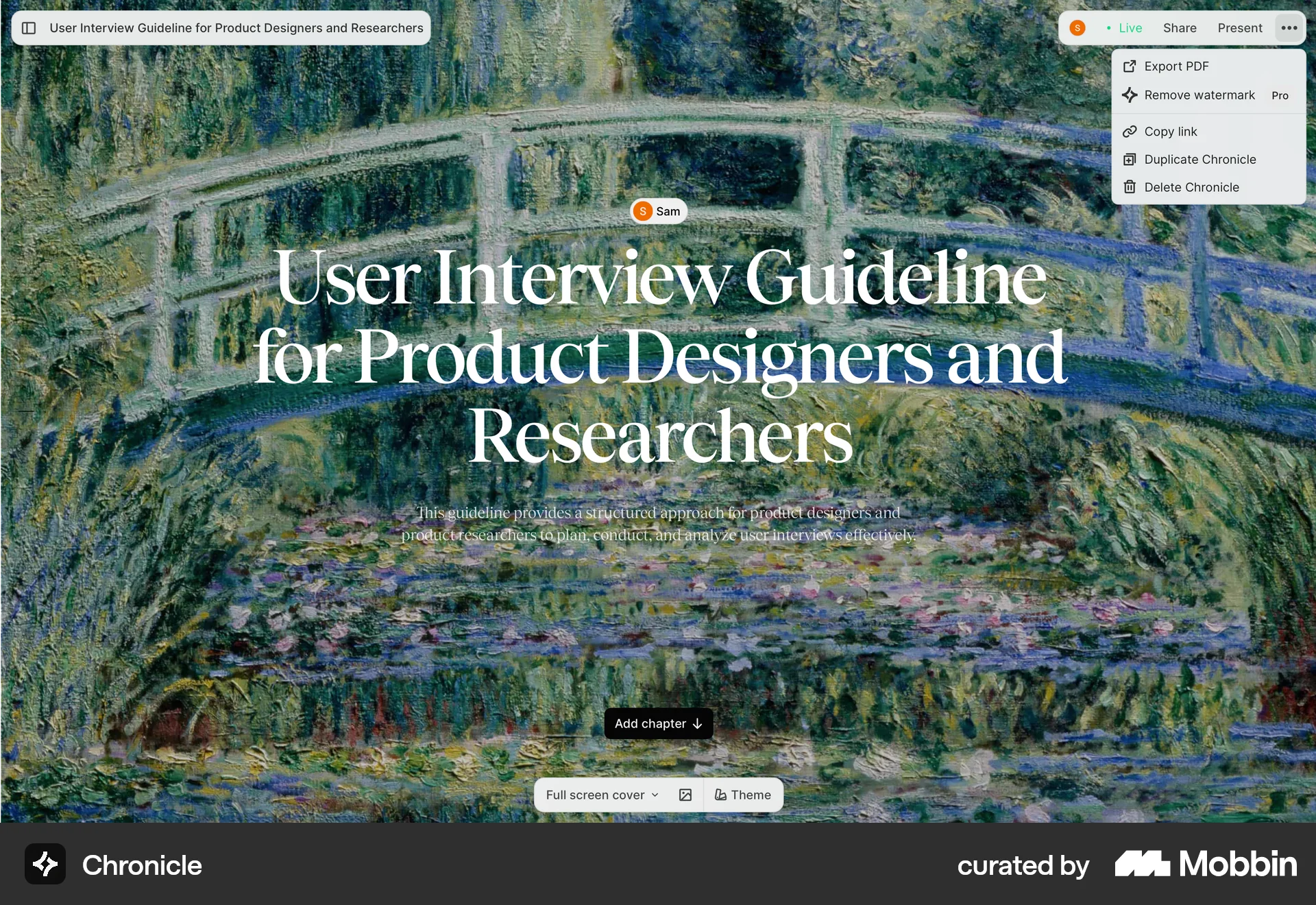 Chronicle Web Action Option screen