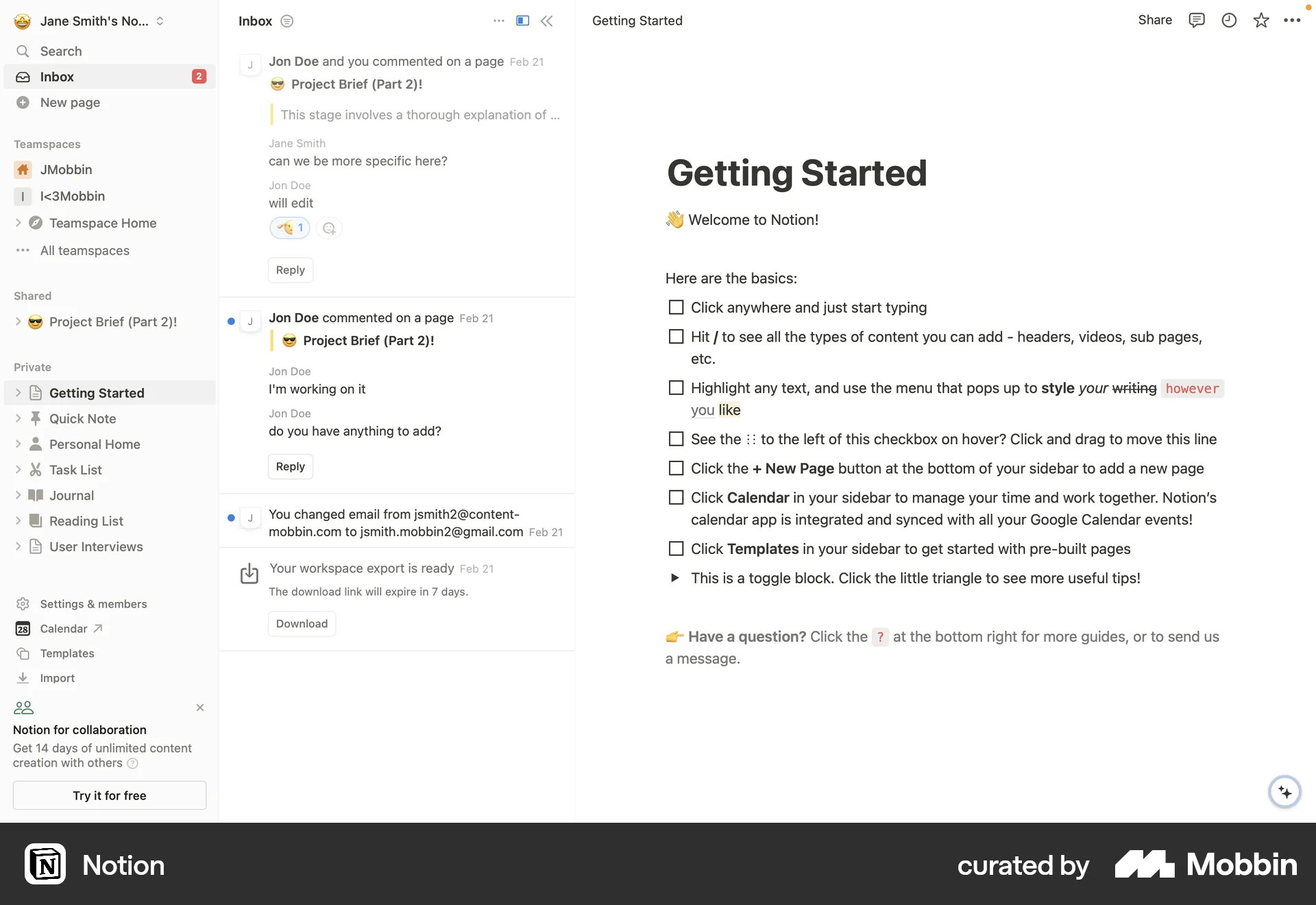 Notion Web Multi-Column Layout screen