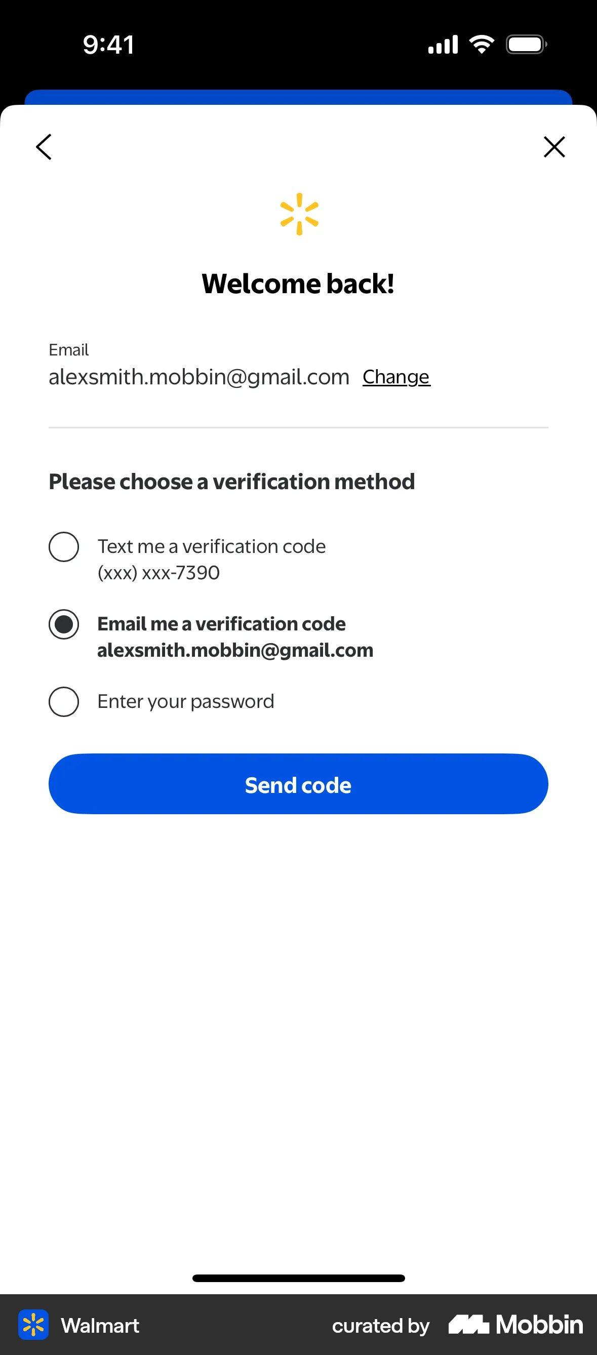 Walmart iOS Verification screen