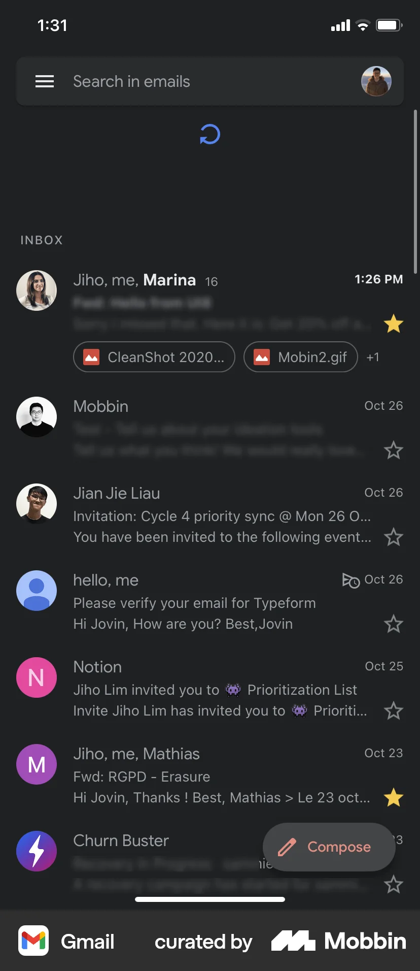 Gmail iOS Pull to Refresh screen
