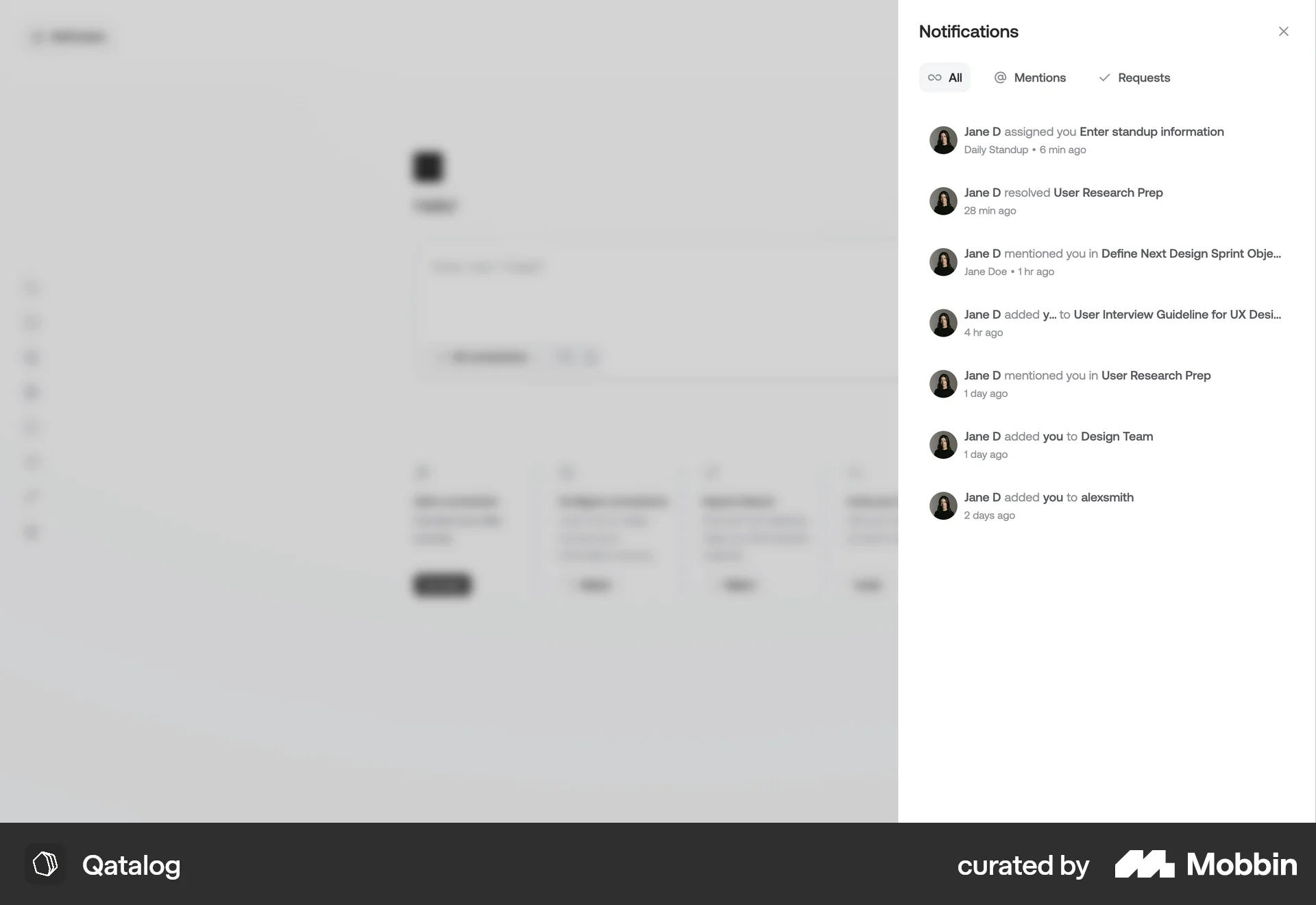 Qatalog Web Notifications screen