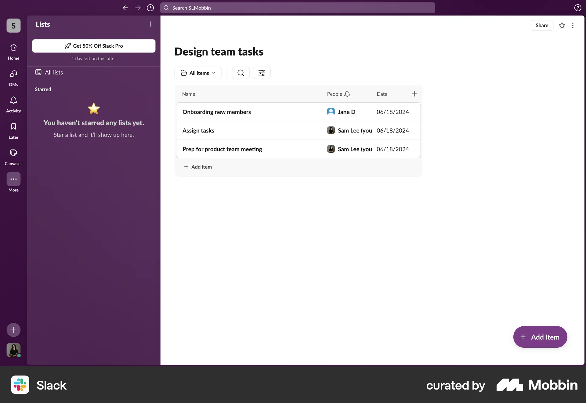Slack Web Note Detail screen