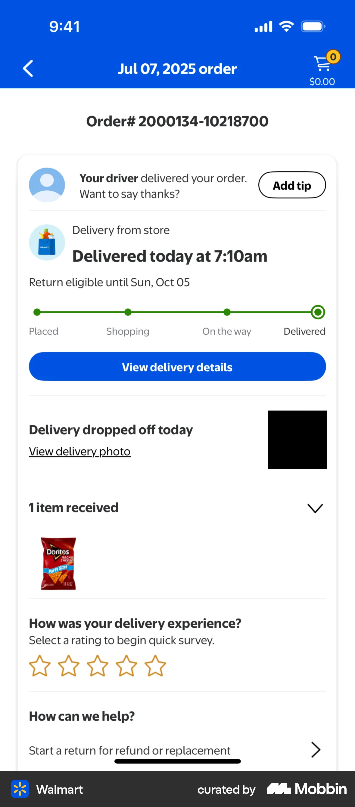 Walmart iOS Order Detail screen