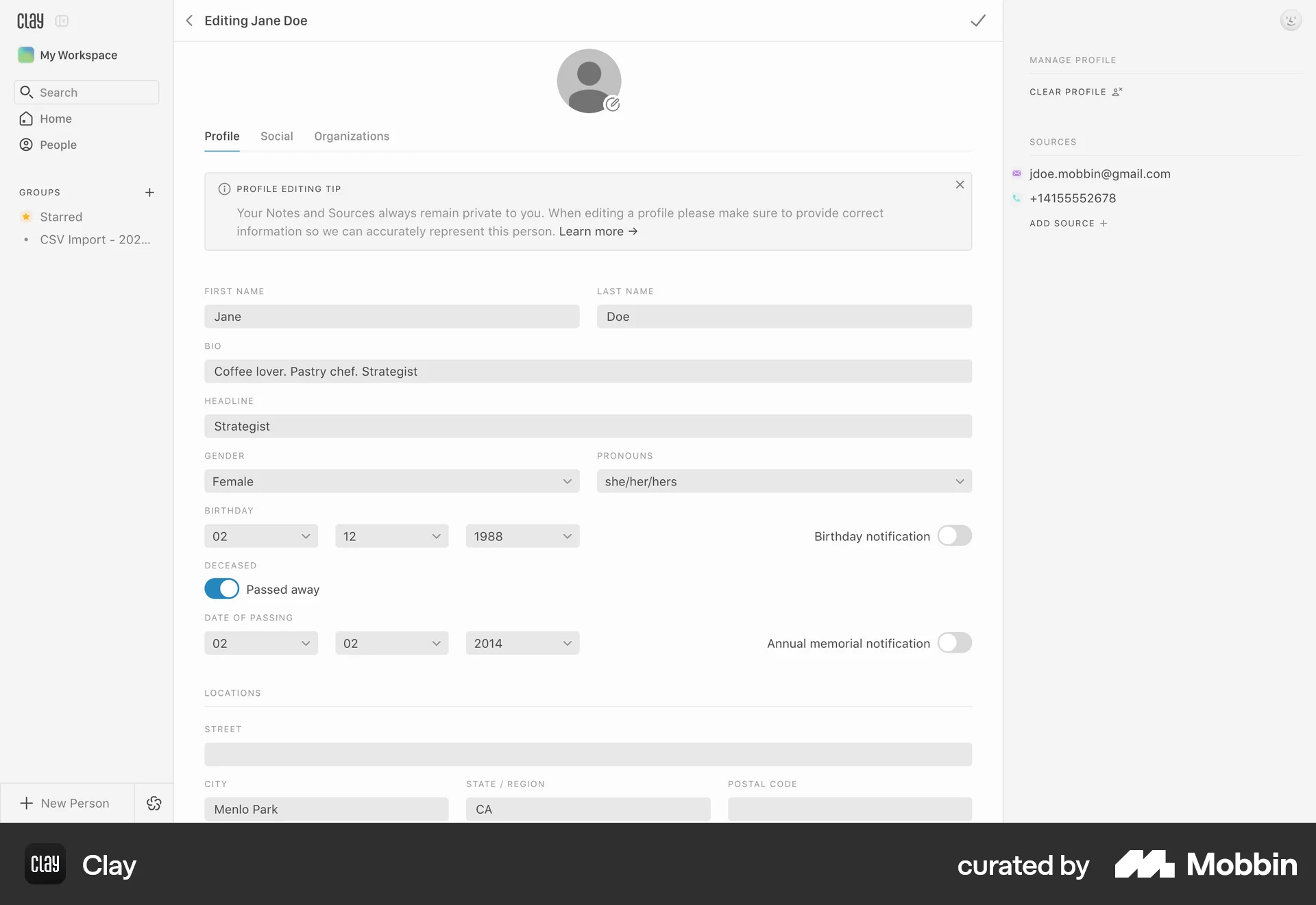 Clay Web screen containing Switch UI element