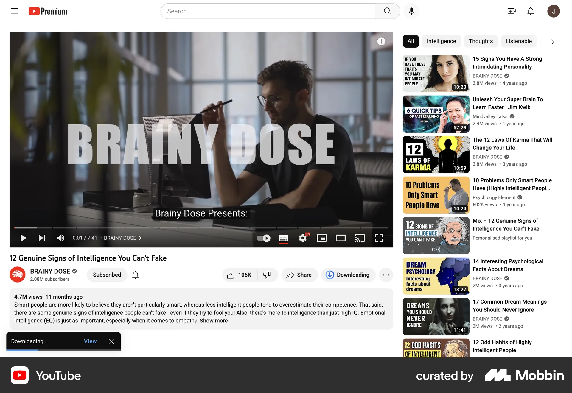 YouTube Web screen containing Progress Indicator UI element