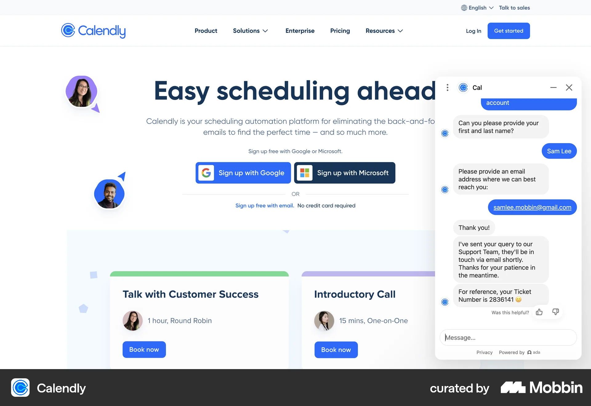 Calendly Web Chat Bot screen