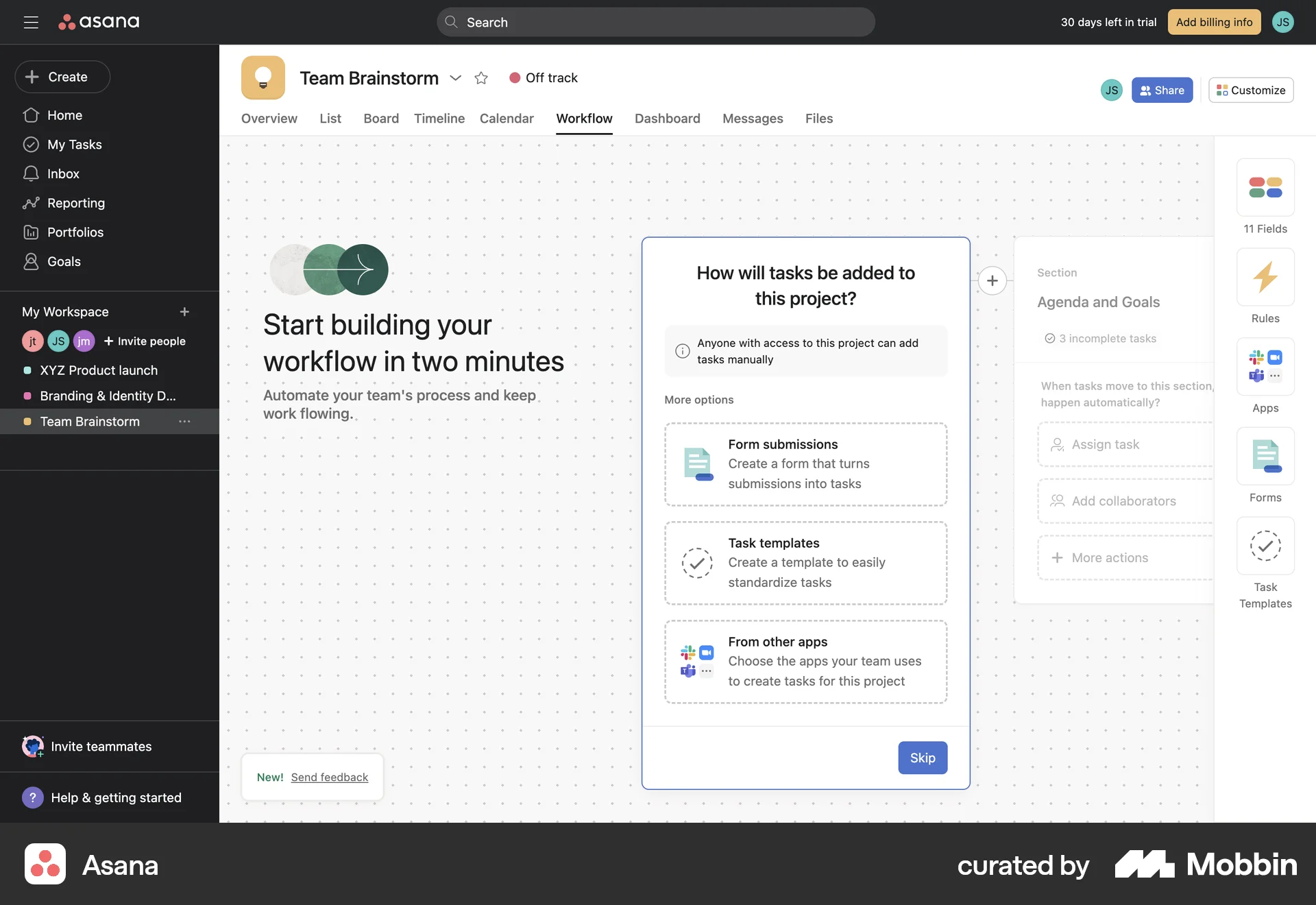 Asana Web Canvas screen