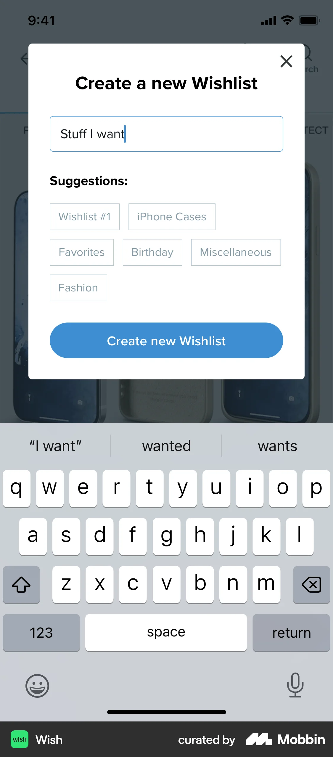 Wish iOS Save screen