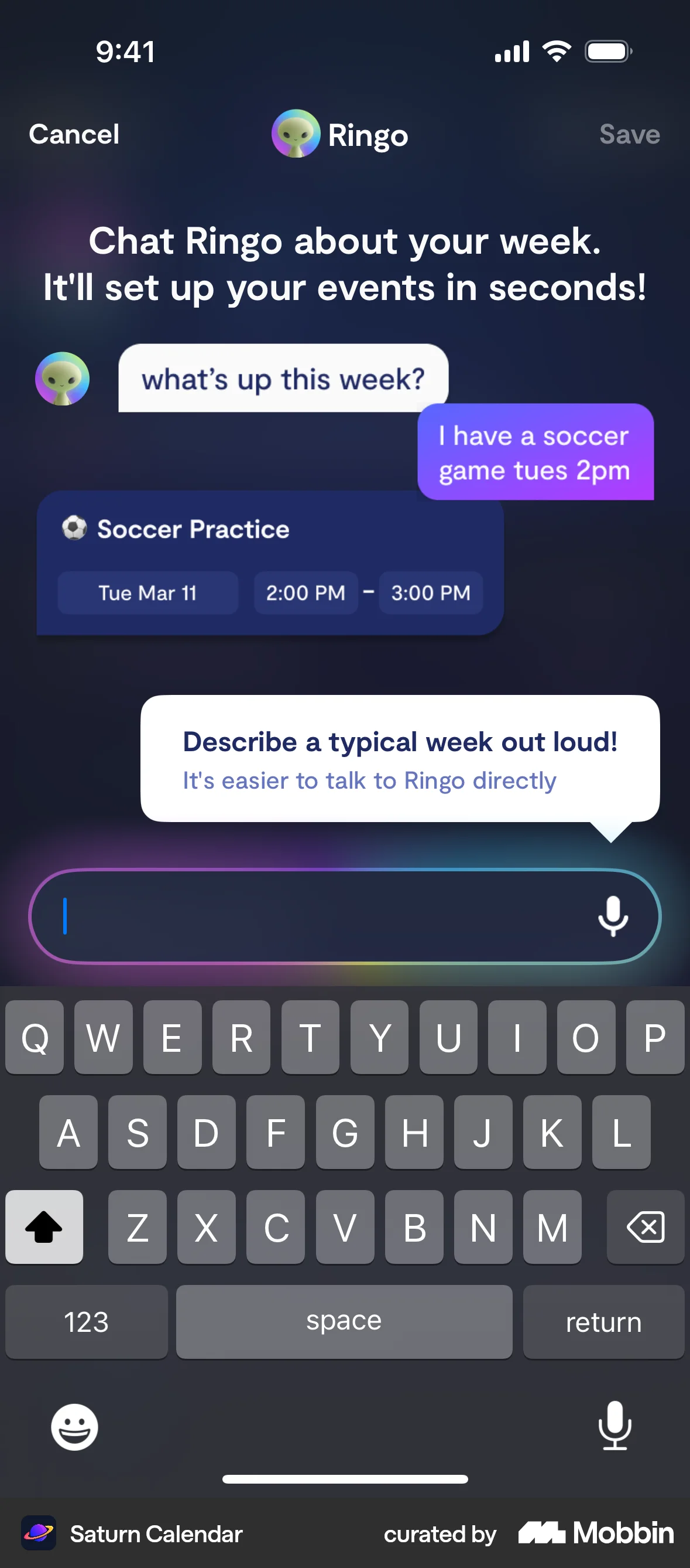 Saturn Calendar iOS Guided Tour & Tutorial screen