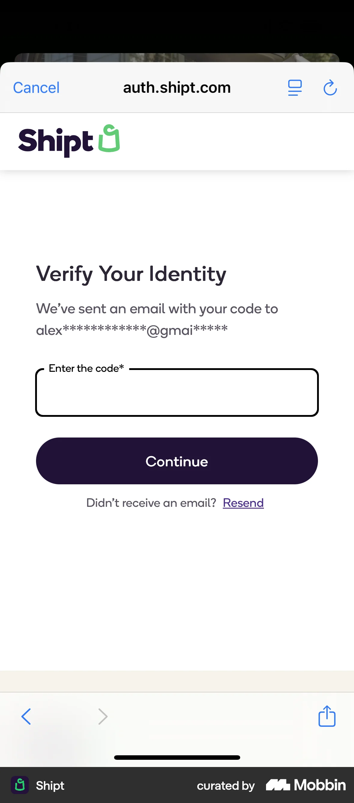 Shipt iOS Verification screen