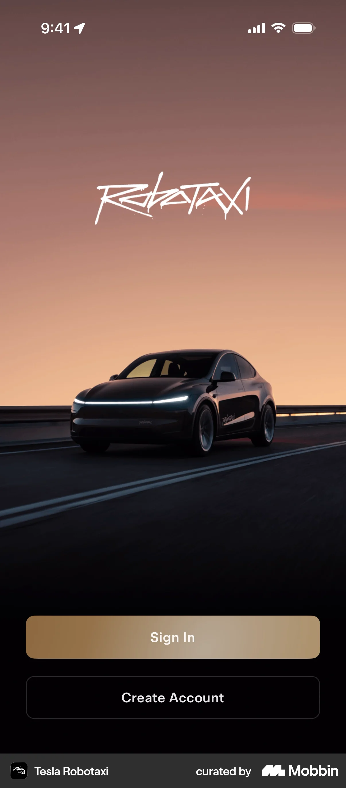 Tesla Robotaxi iOS Mobile App Design screen