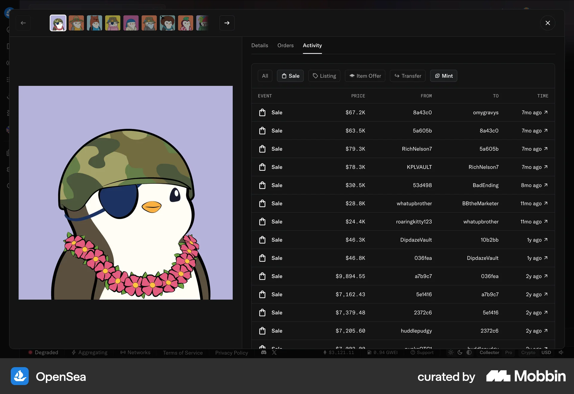 OpenSea Web Timeline & History screen