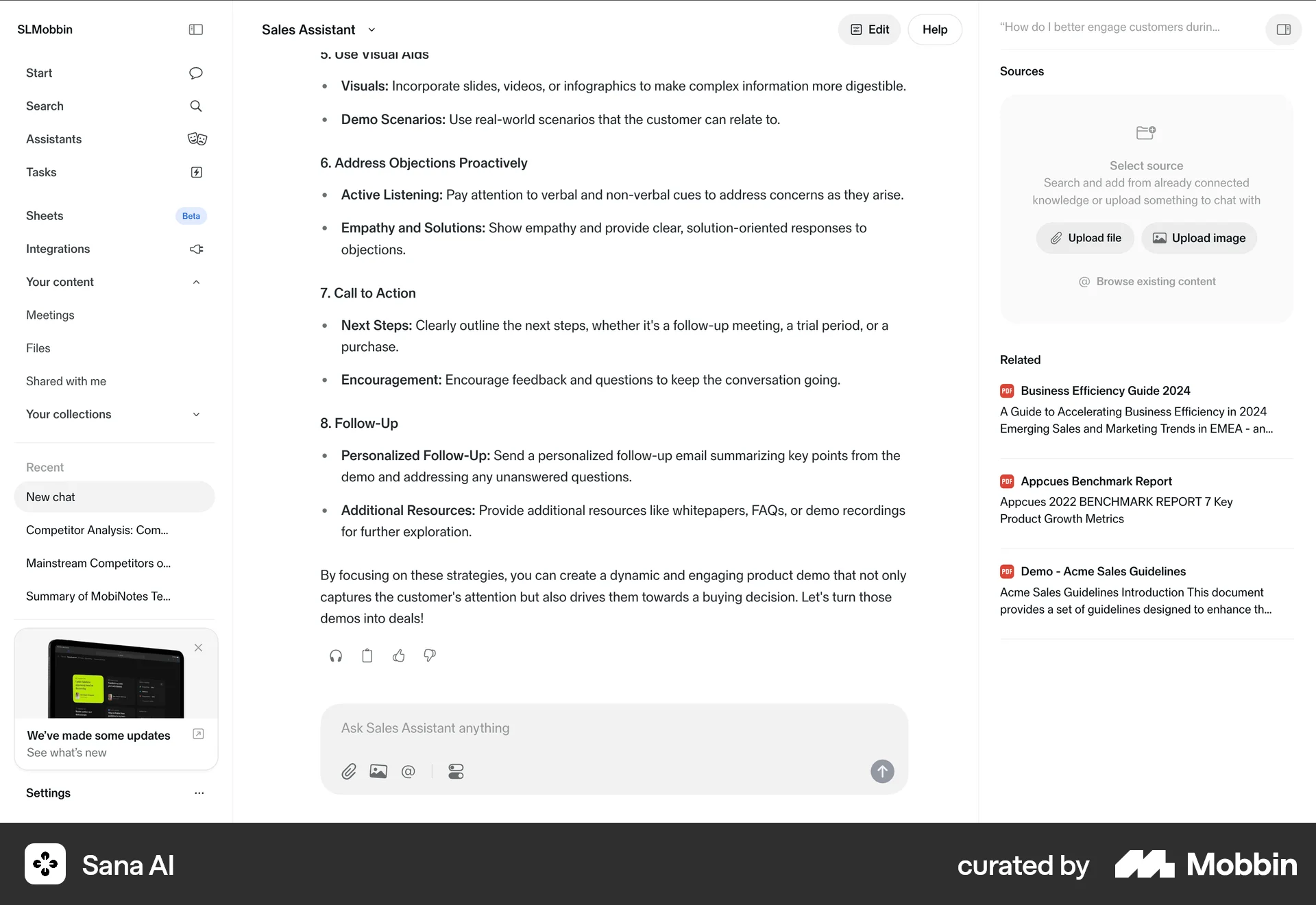 Sana AI Web Emails & Messages screen